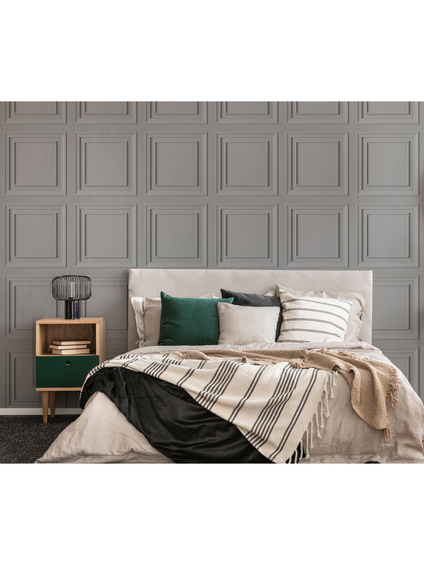 Image 1 of 3 of Fresco Wood Panel Grey Wallpaper