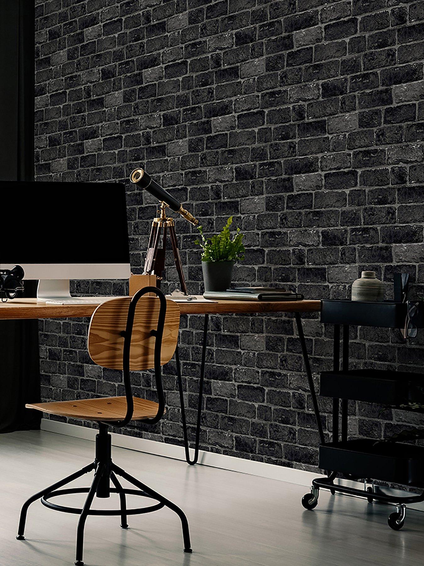 Image 1 of 2 of Fresco House Brick Charcoal Wallpaper