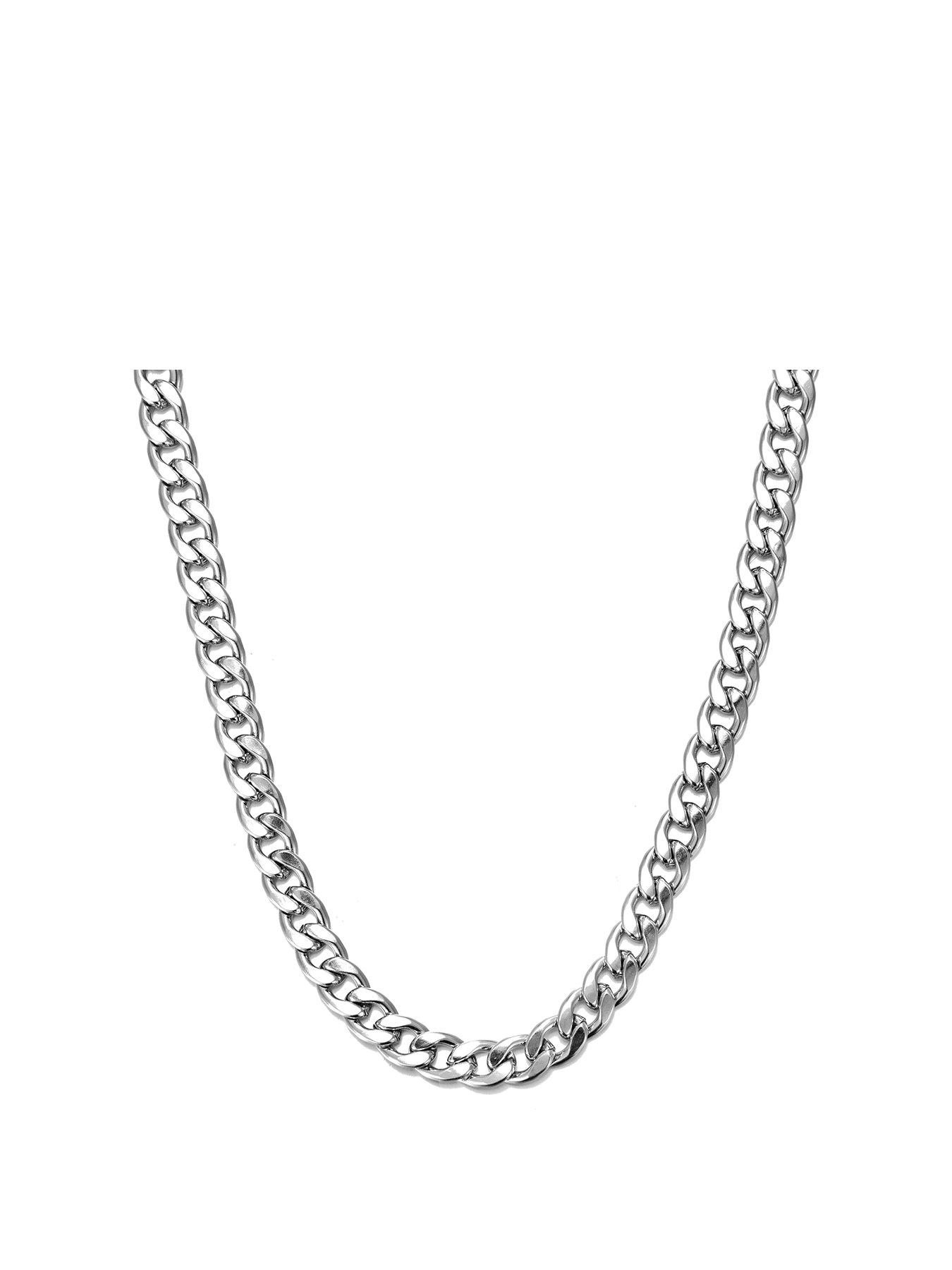 Double Accent 9mm Stainless Steel Chain Necklace Curb Chain Necklace  (Available Length 20,24,30)