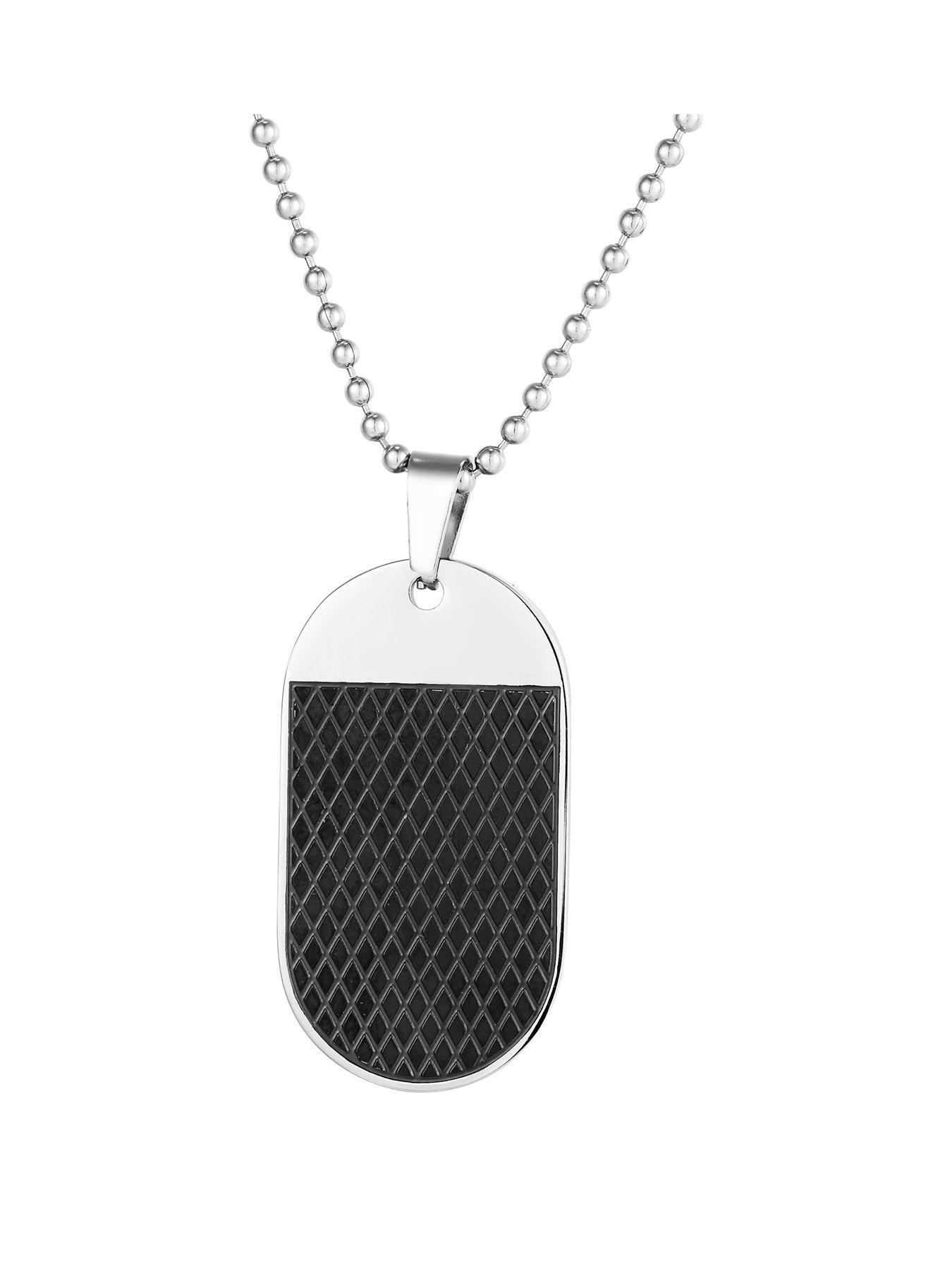 Image of The Love Collection Men's Black Steel Rounded Dog Tag Necklace