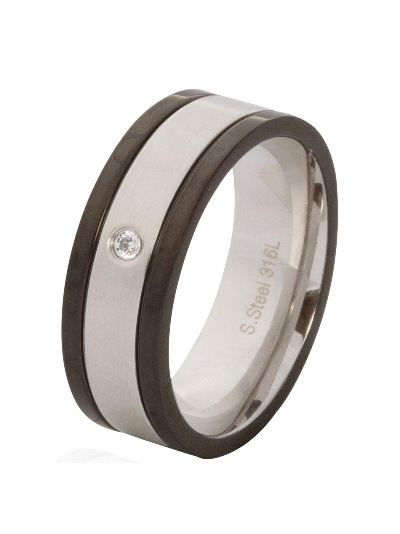 Image 1 of 5 of The Love Collection Men's Steel Black and Cubic Zirconia Ring
