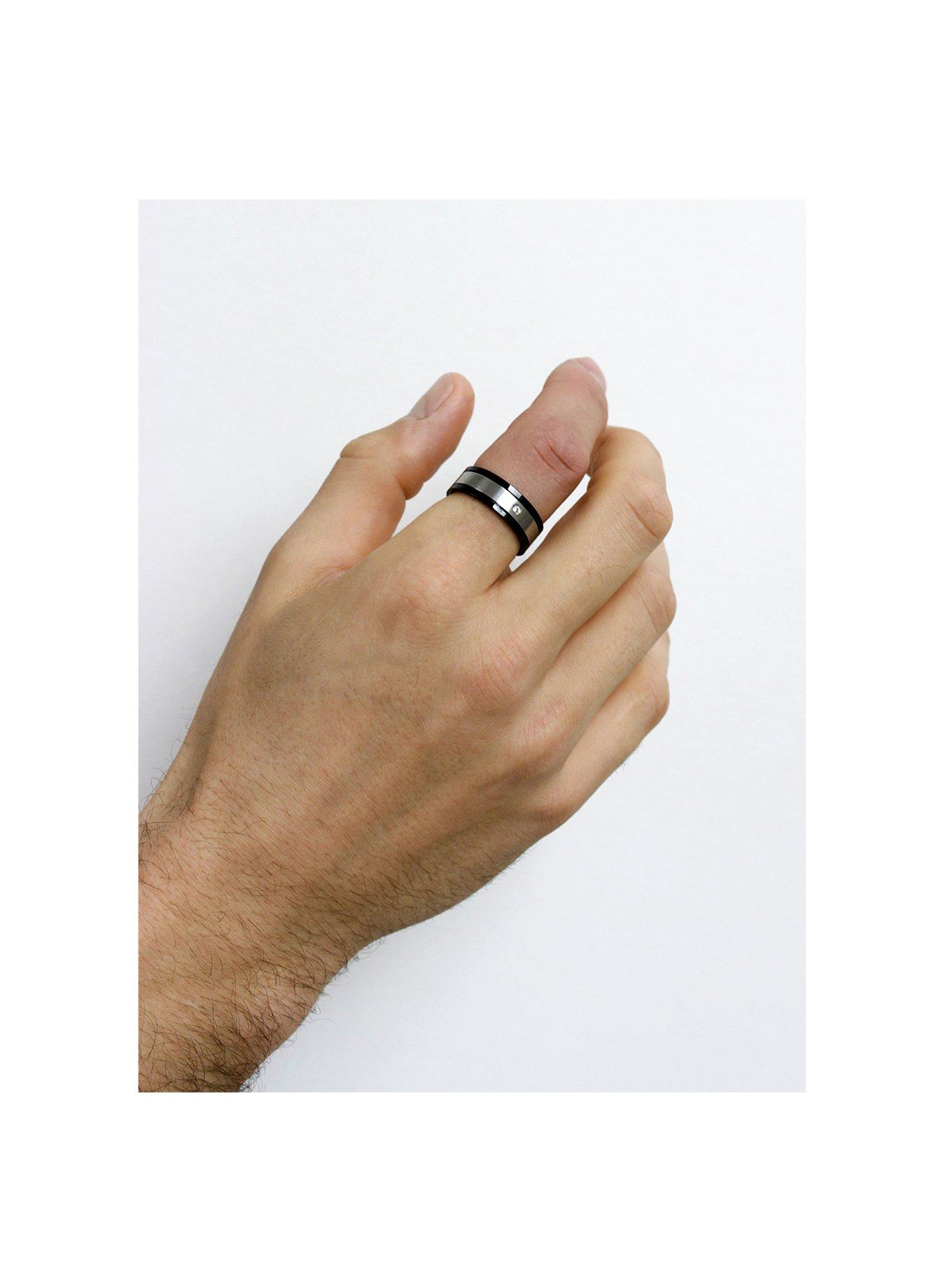 Image 2 of 5 of The Love Collection Men's Steel Black and Cubic Zirconia Ring