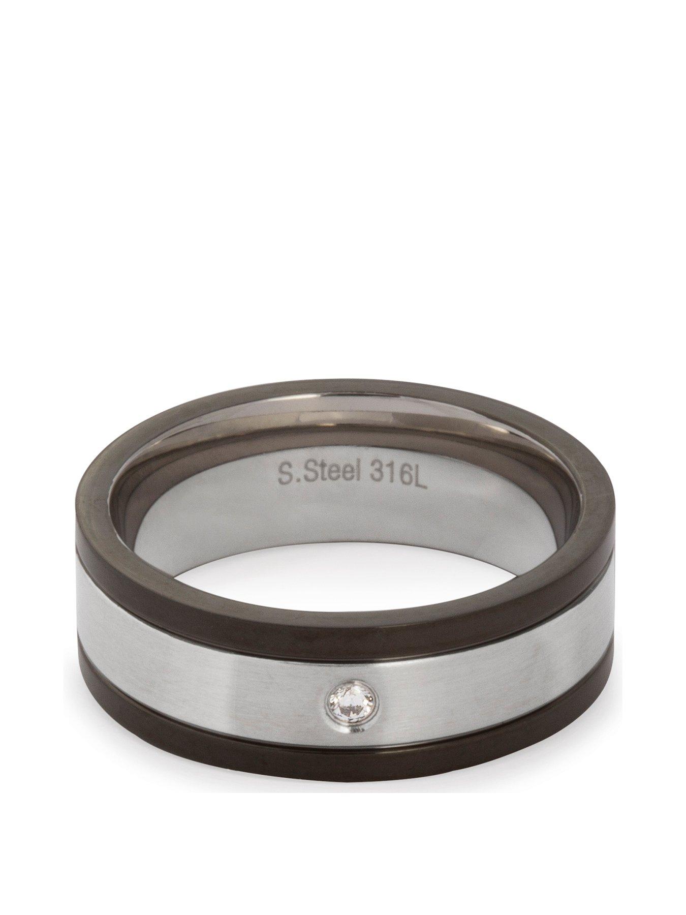 Image 3 of 5 of The Love Collection Men's Steel Black and Cubic Zirconia Ring