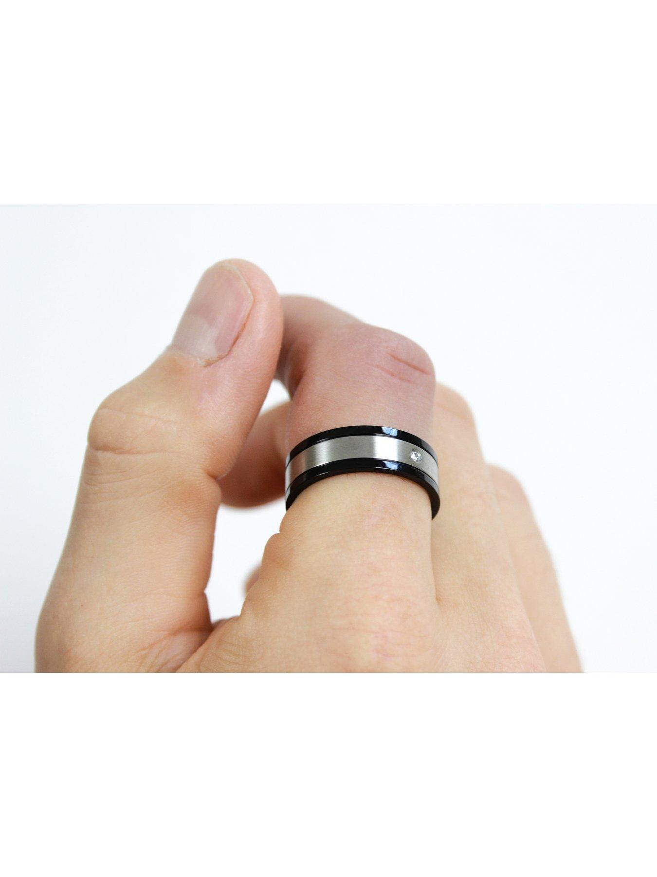 Image 4 of 5 of The Love Collection Men's Steel Black and Cubic Zirconia Ring
