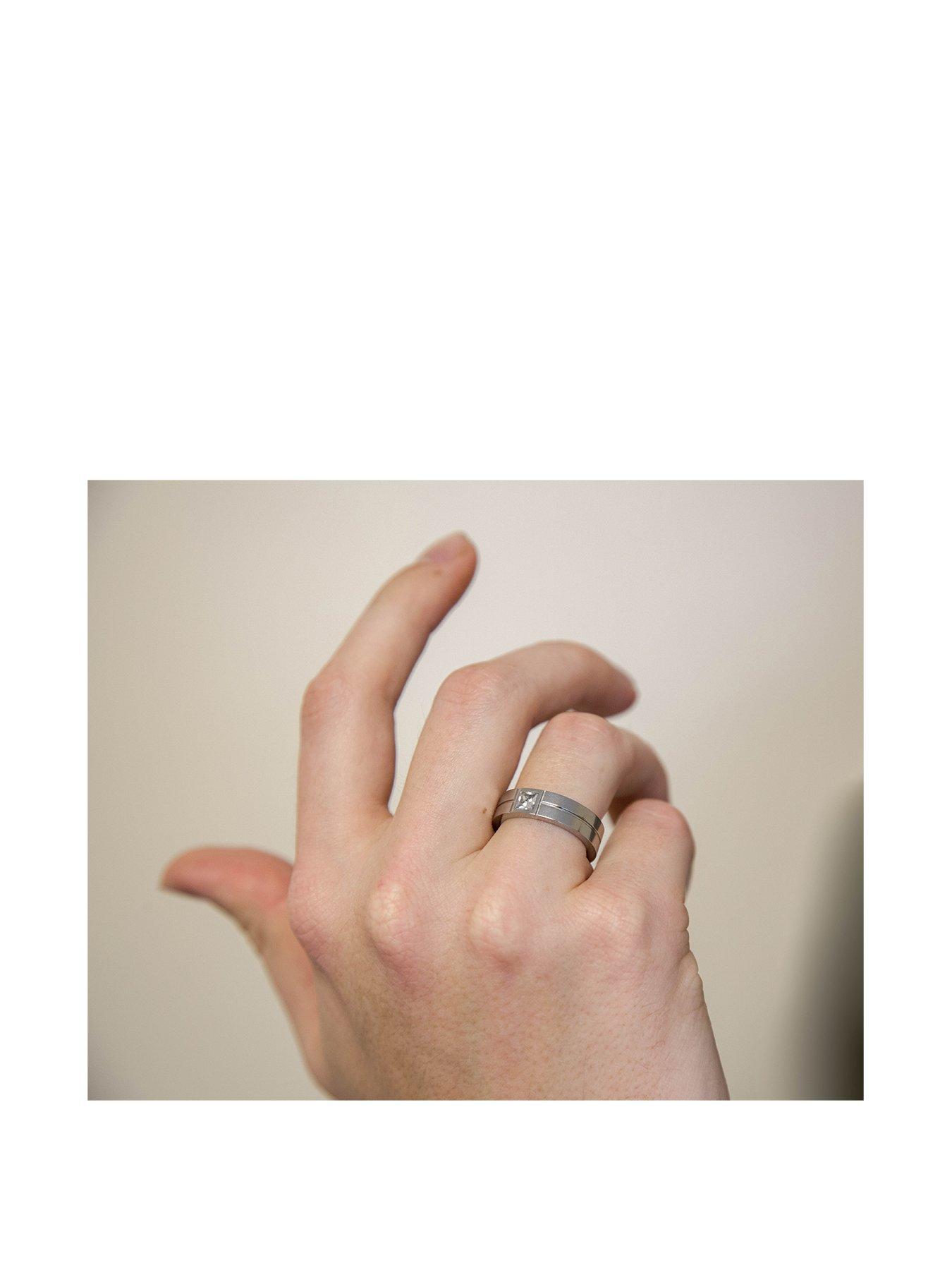 Image 2 of 6 of The Love Collection Men's Steel and CZ Stone&nbsp;Ring
