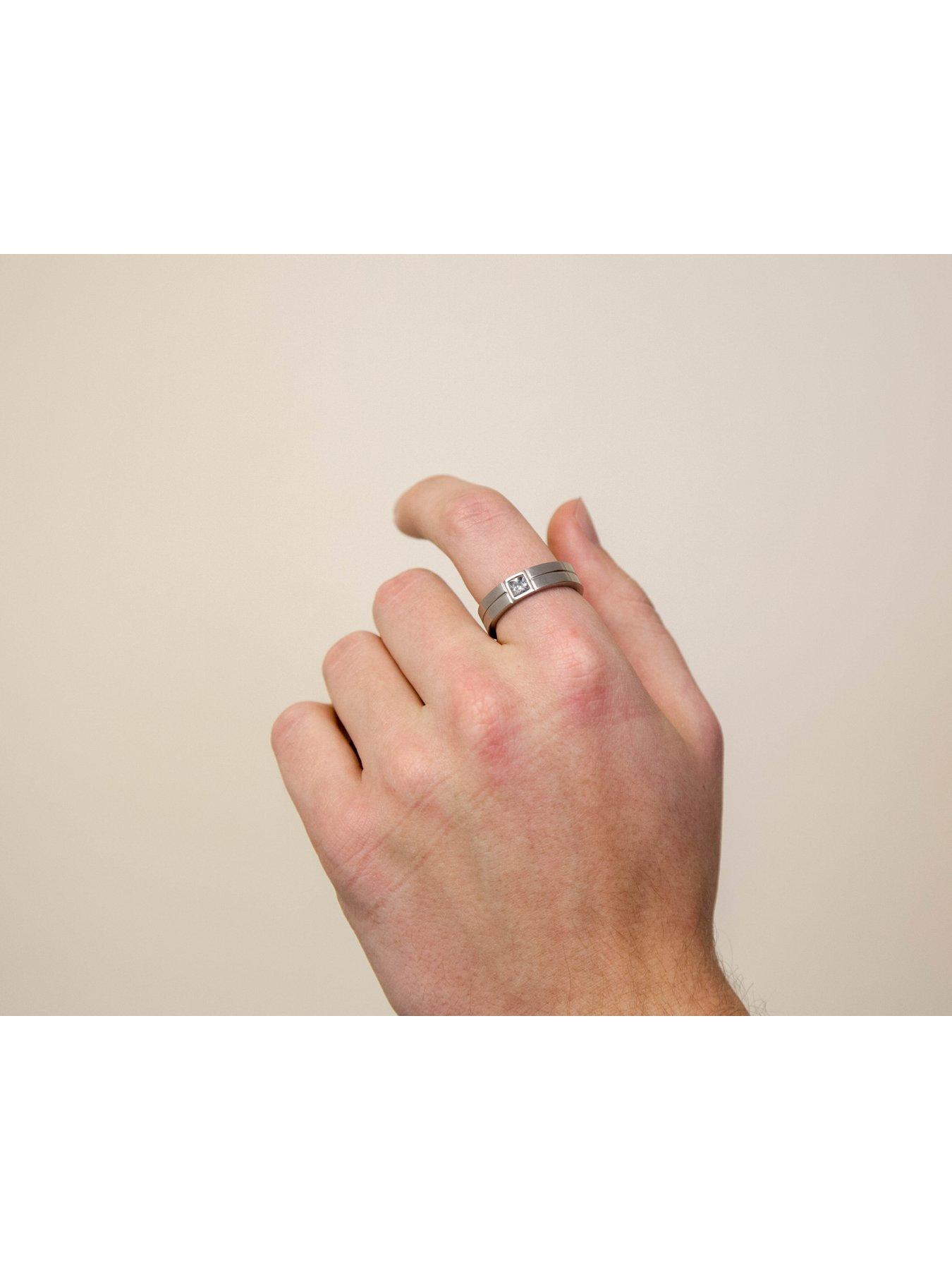 Image 4 of 6 of The Love Collection Men's Steel and CZ Stone&nbsp;Ring