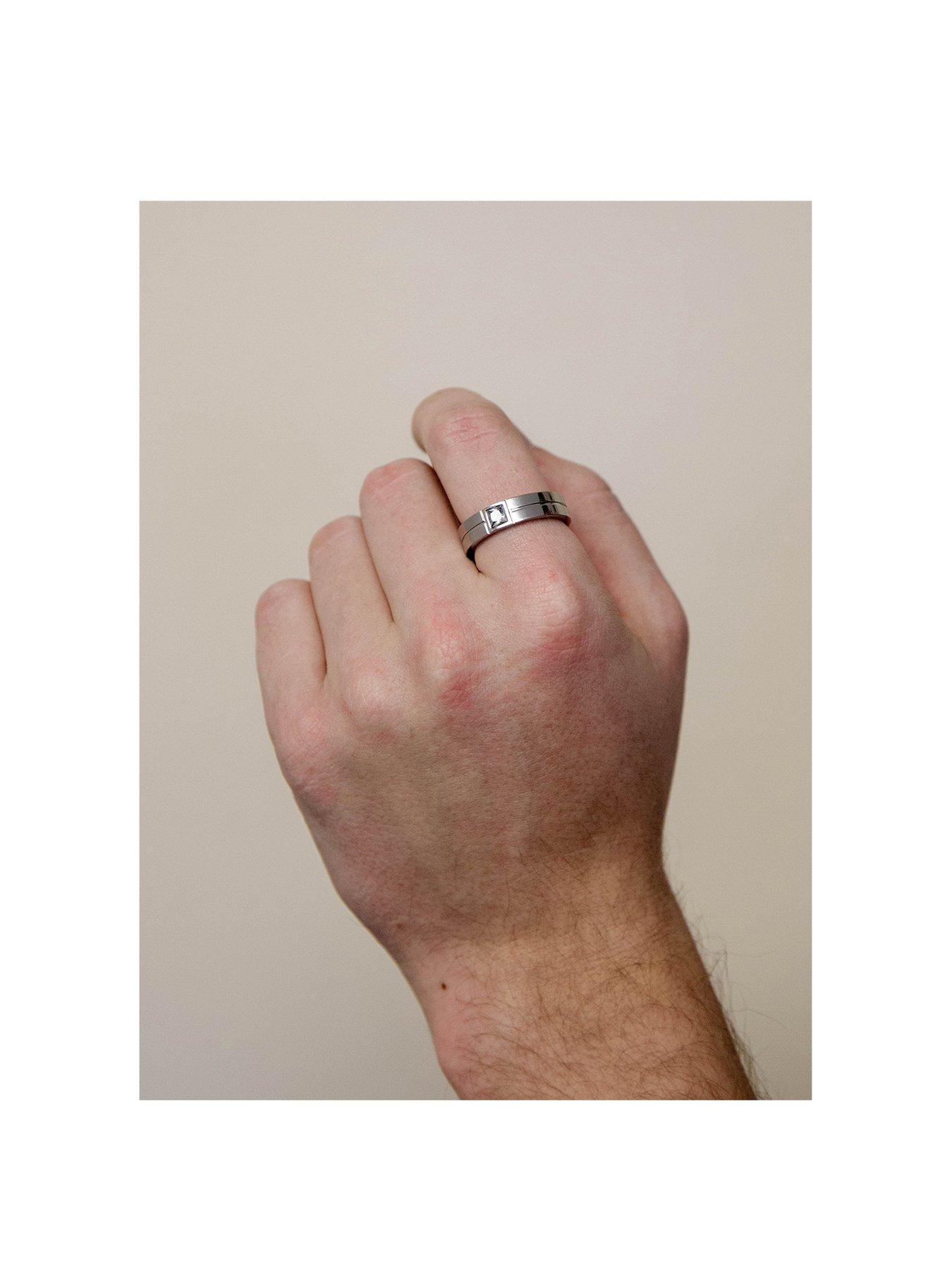 Image 5 of 6 of The Love Collection Men's Steel and CZ Stone&nbsp;Ring