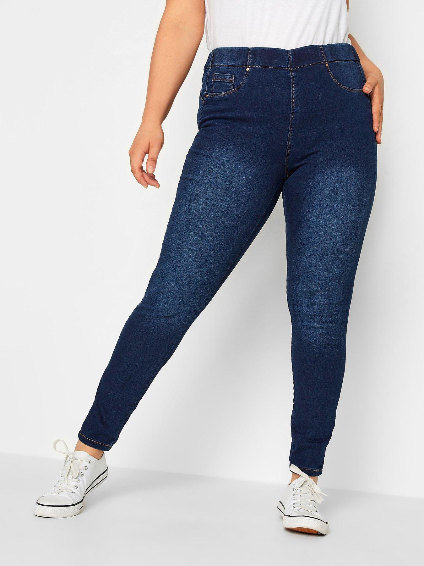Buy Plus Size Plain Jeggings with Elasticised Waistband and Pocket Detail