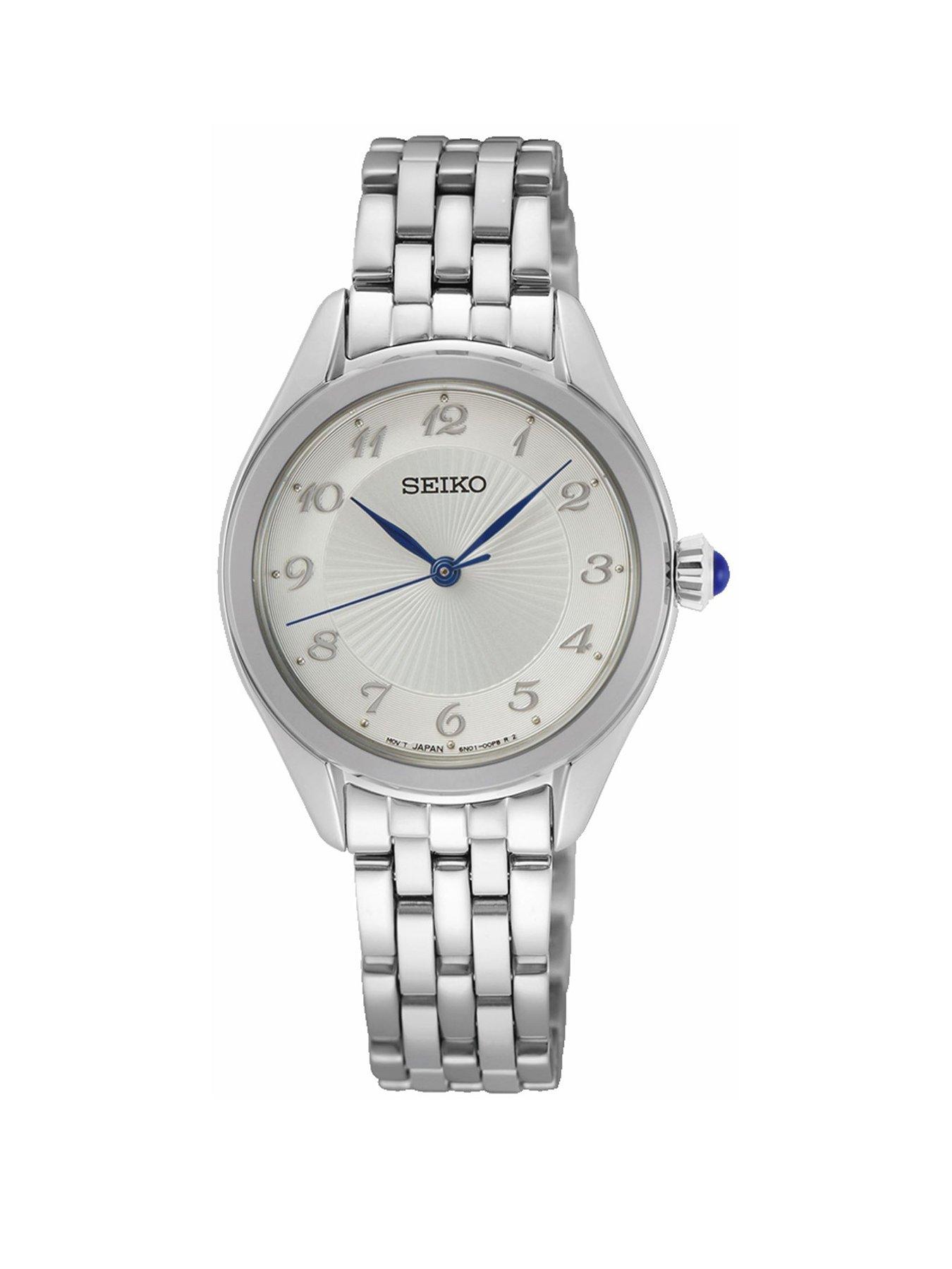 Seiko Silver Dial Blue Hands Stainless Steel Bracelet Ladies Watch