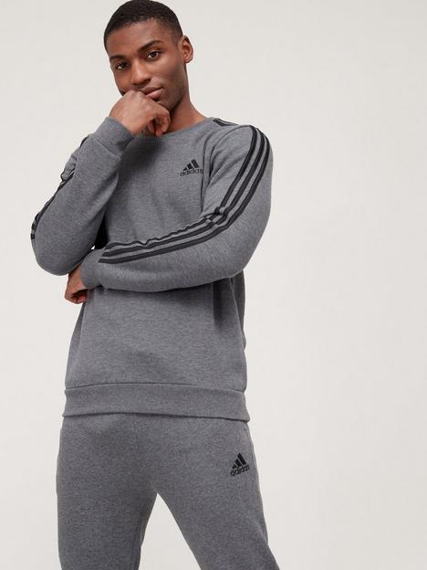 adidas-3-stripe-fleece-sweat-top-greyblack