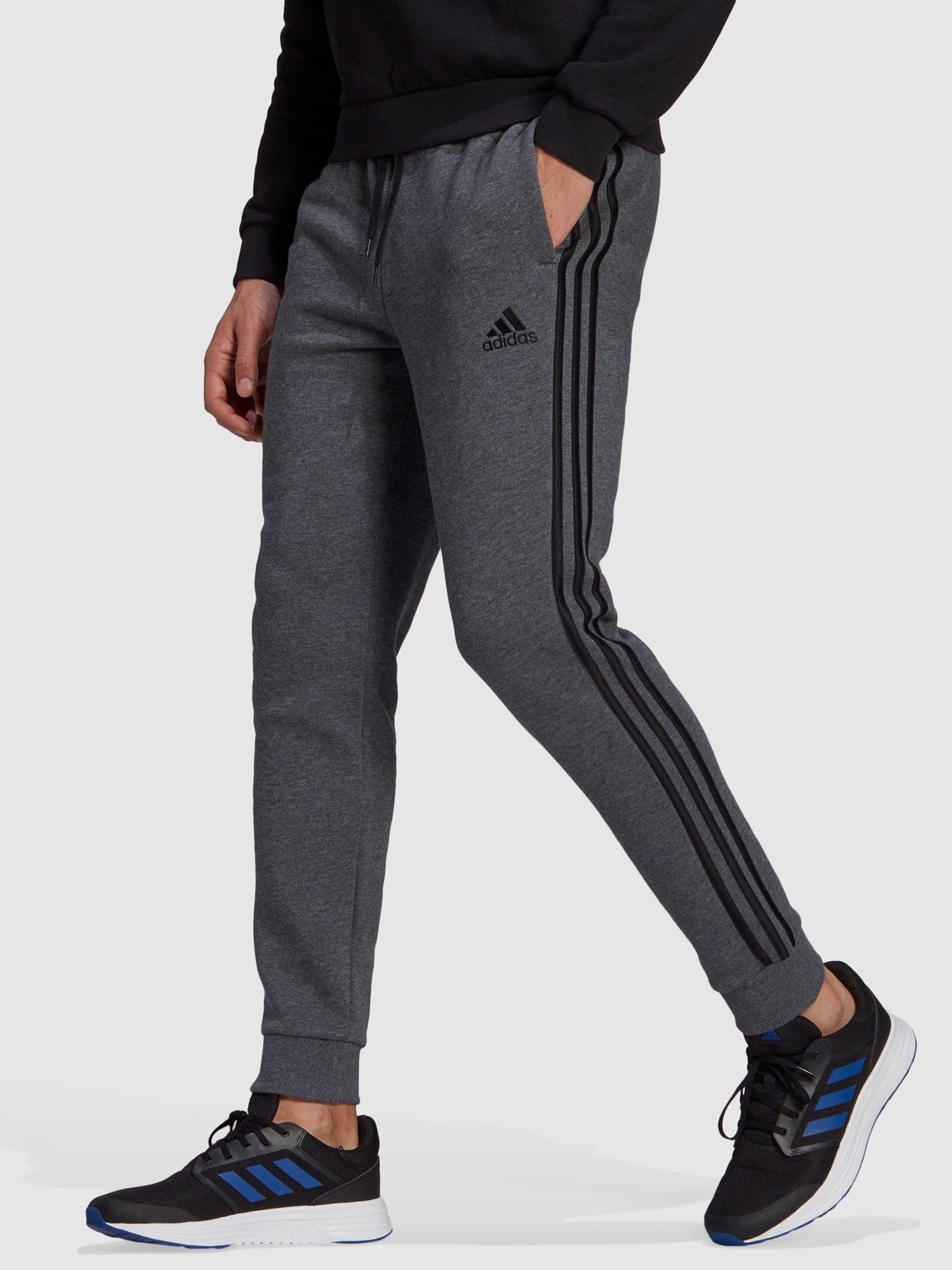 adidas Sportswear Essentials Fleece Tapered Cuff 3-Stripes Joggers - Grey/Black  | Very Ireland