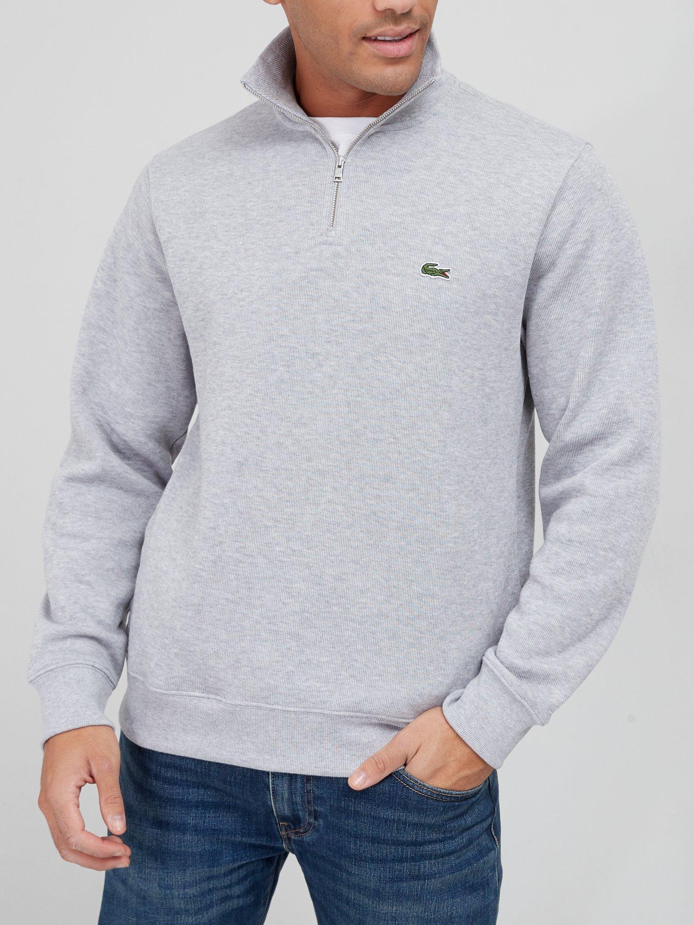 lacoste-fleece-quarter-zip-sweat-top-light-grey