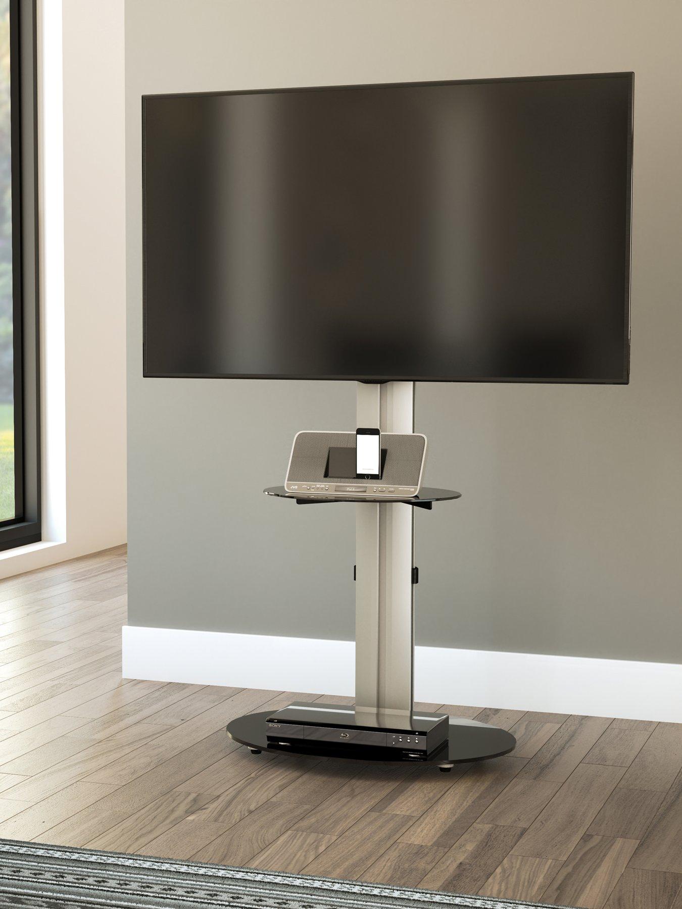 avf-eno-oval-600nbsppedestal-tvnbspstand-silverblack-fits-up-to-55-inch-tvstillFront
