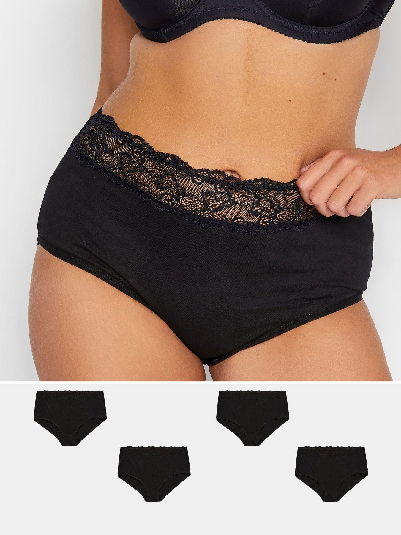 Yours Yours Cotton Lace Trim Full Briefs (4 Pack) - Black