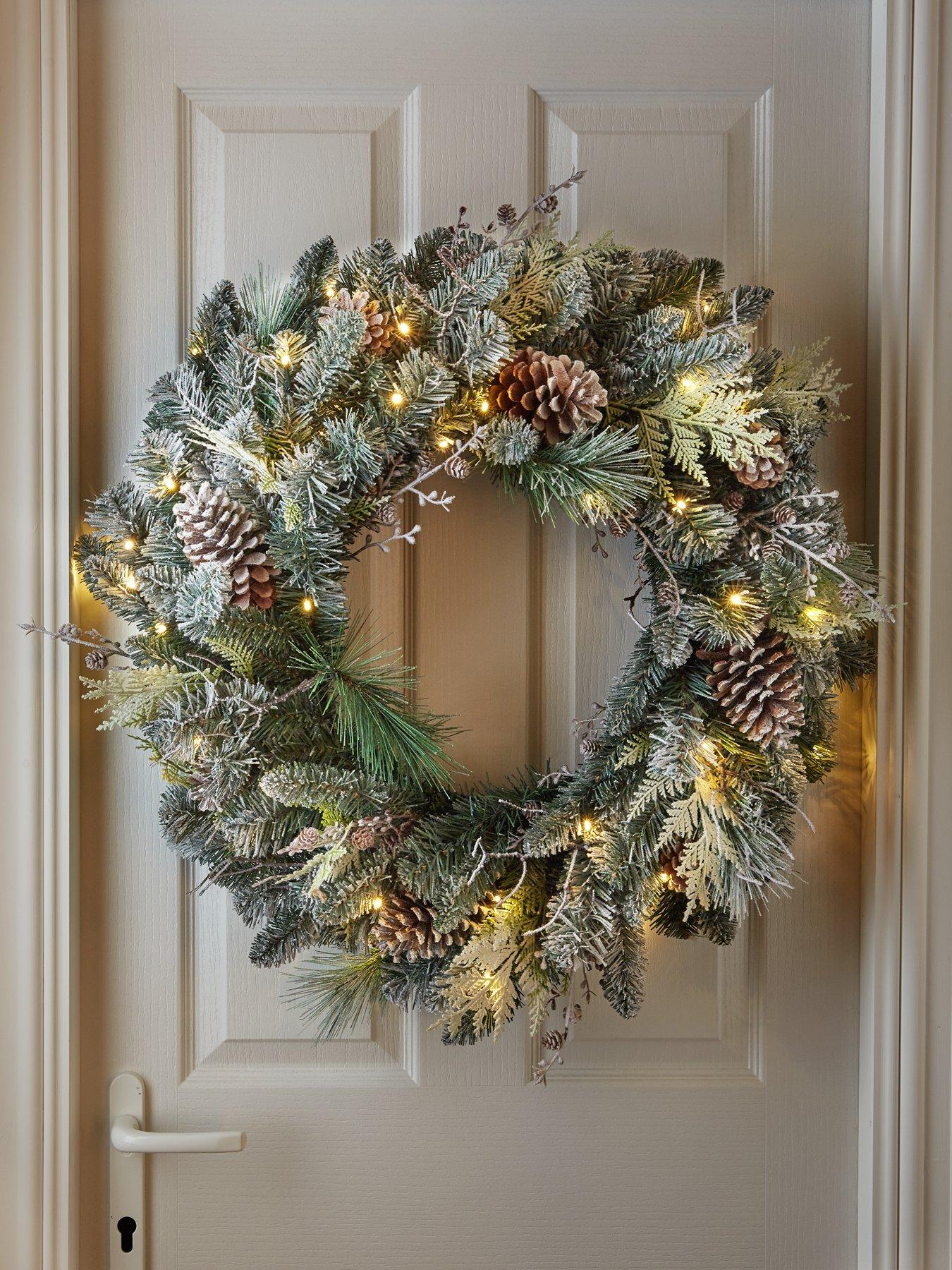 very-home-frosted-cone-pre-lit-christmas-wreath-ndash-80-cm-diameter