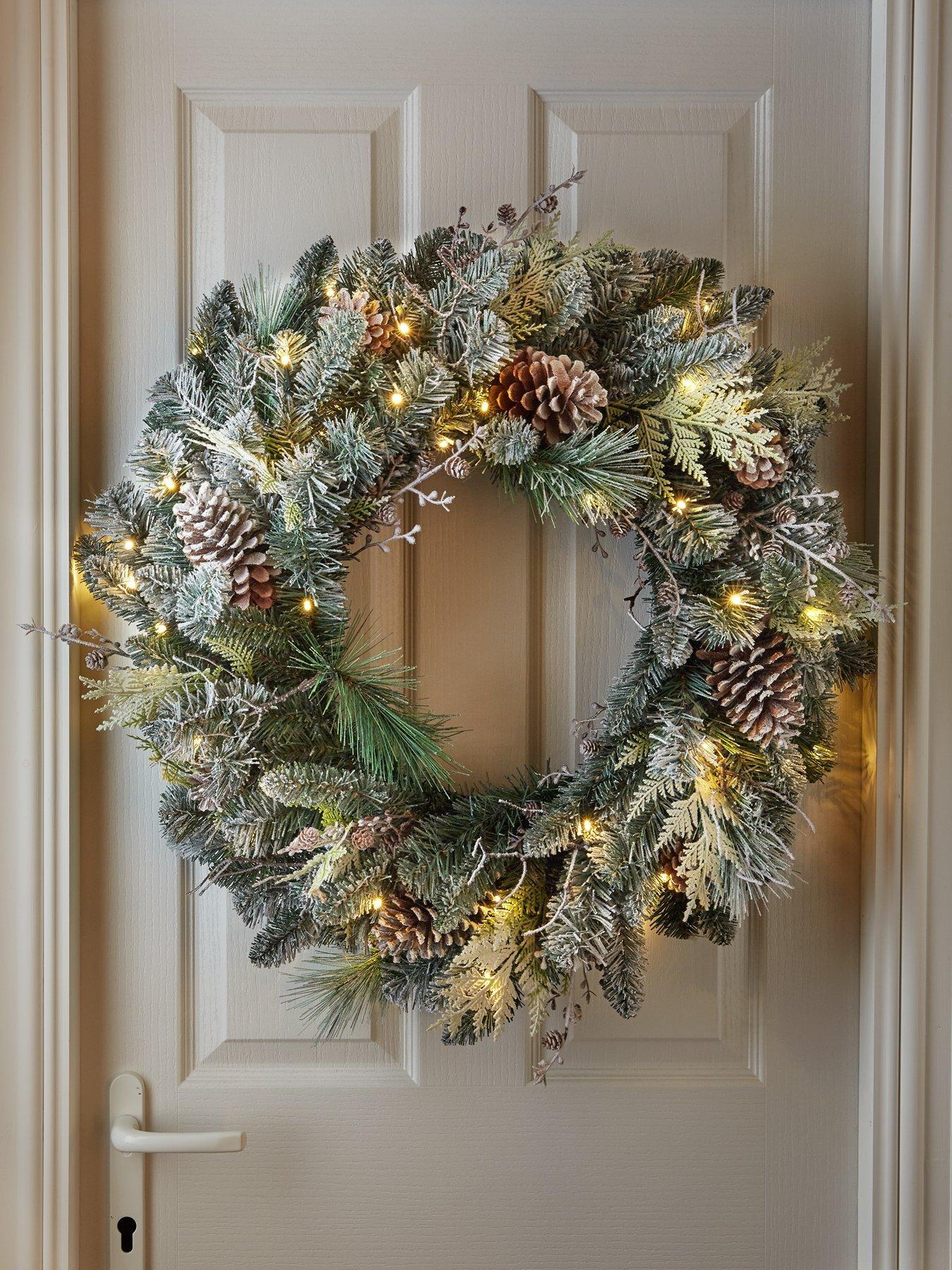 Very Home Frosted Cone Pre-Lit Christmas Wreath – 80 cm diameter