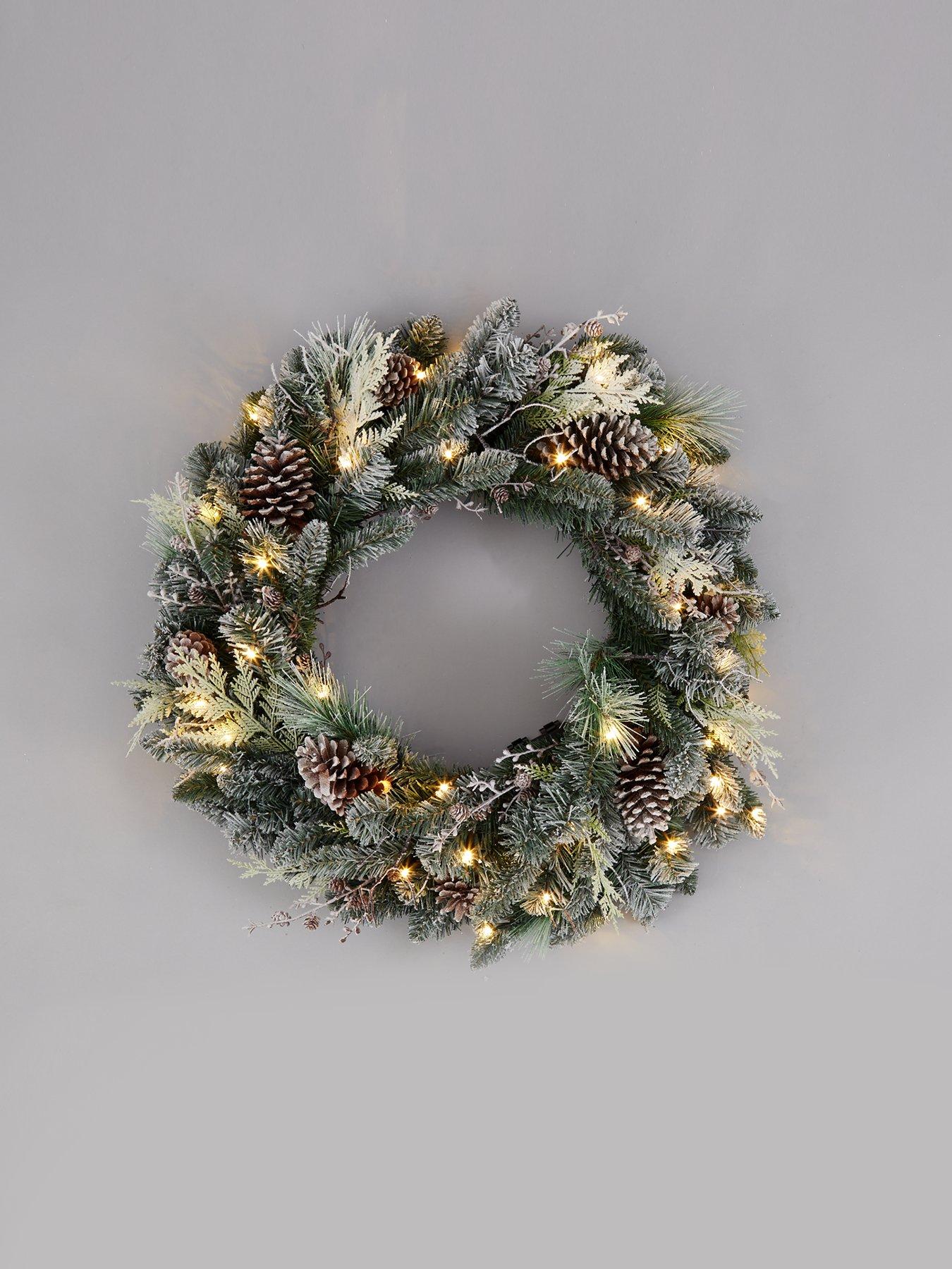 very-home-frosted-cone-pre-lit-christmas-wreath-ndash-80-cm-diameterstillFront