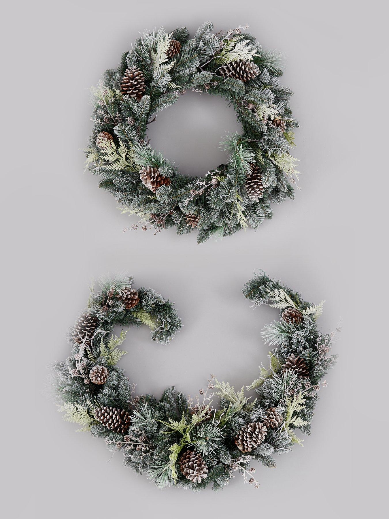 very-home-frosted-cone-pre-lit-christmas-wreath-ndash-80-cm-diameterdetail