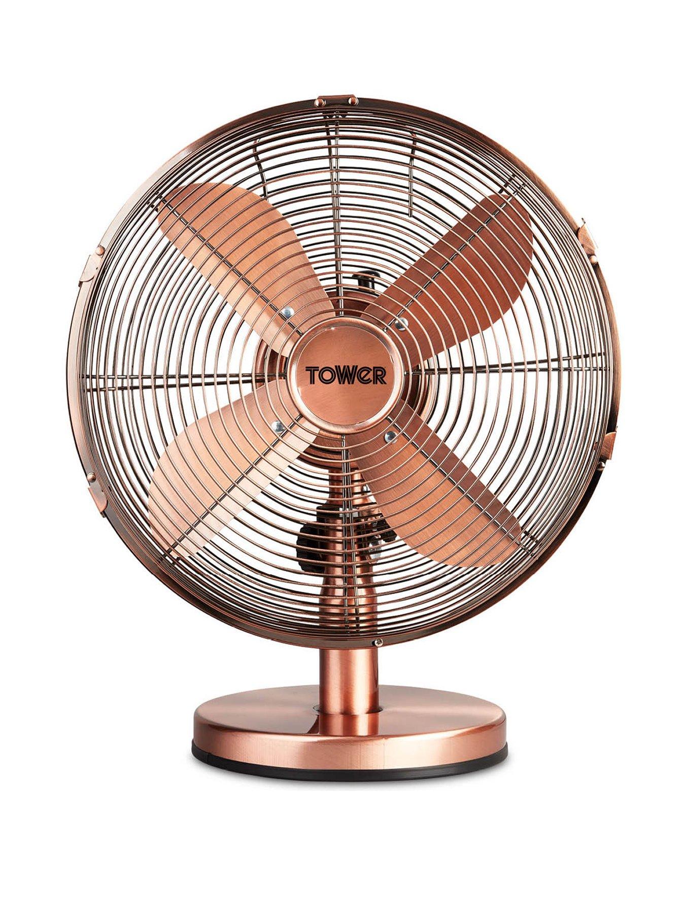 Image 1 of 6 of Tower Tower T605000C Metal Desk Fan with 3 Speeds, Automatic Oscillation, Long-Life Motor, 12&rdquo;, 35W, Copper