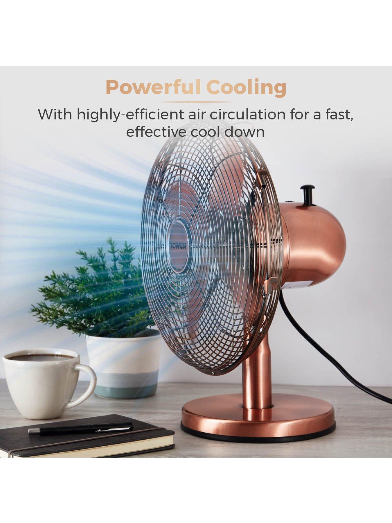 Image 3 of 6 of Tower Tower T605000C Metal Desk Fan with 3 Speeds, Automatic Oscillation, Long-Life Motor, 12&rdquo;, 35W, Copper