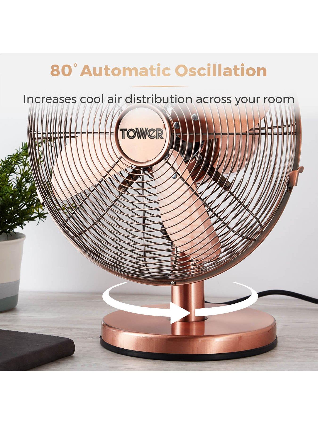 Image 5 of 6 of Tower Tower T605000C Metal Desk Fan with 3 Speeds, Automatic Oscillation, Long-Life Motor, 12&rdquo;, 35W, Copper