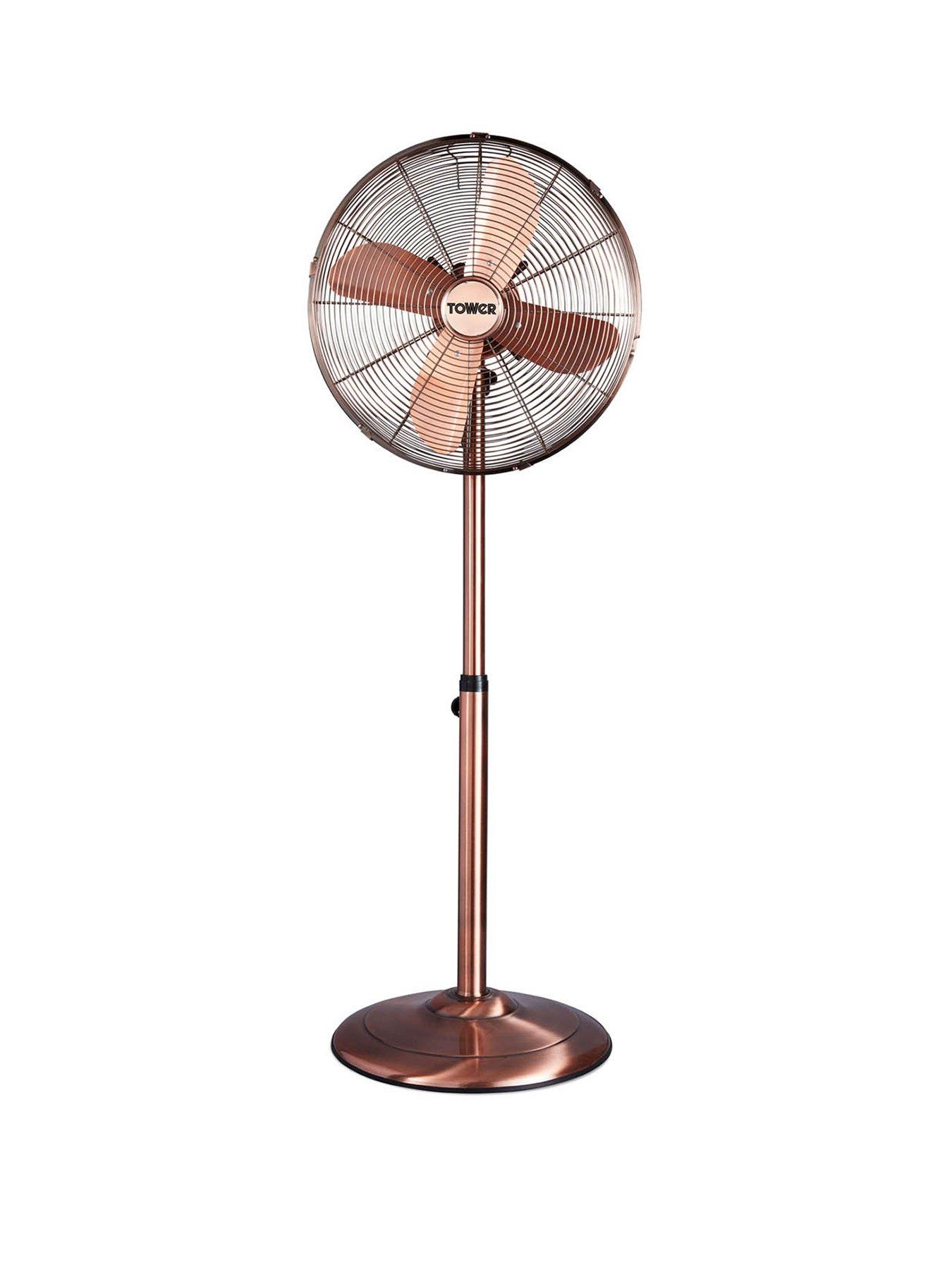Image of Tower T637000C Metal Pedestal Fan with 3 Speeds, Automatic Oscillation, Long-Life Motor, 16 inch, 50W, Copper