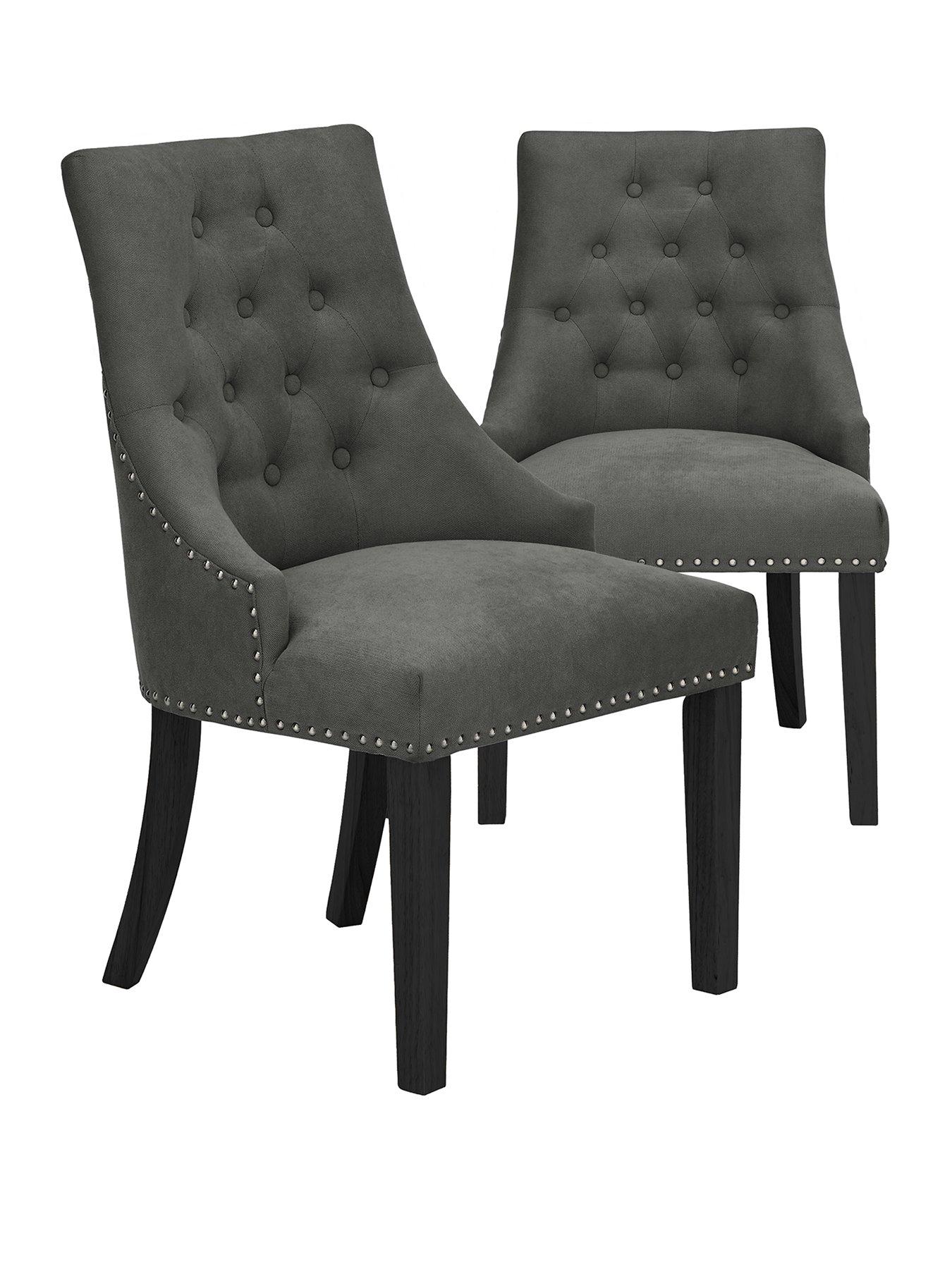 The Very Collection Warwick Pair of Velvet Dining Chairs - Charcoal/Black - FSC® Certified