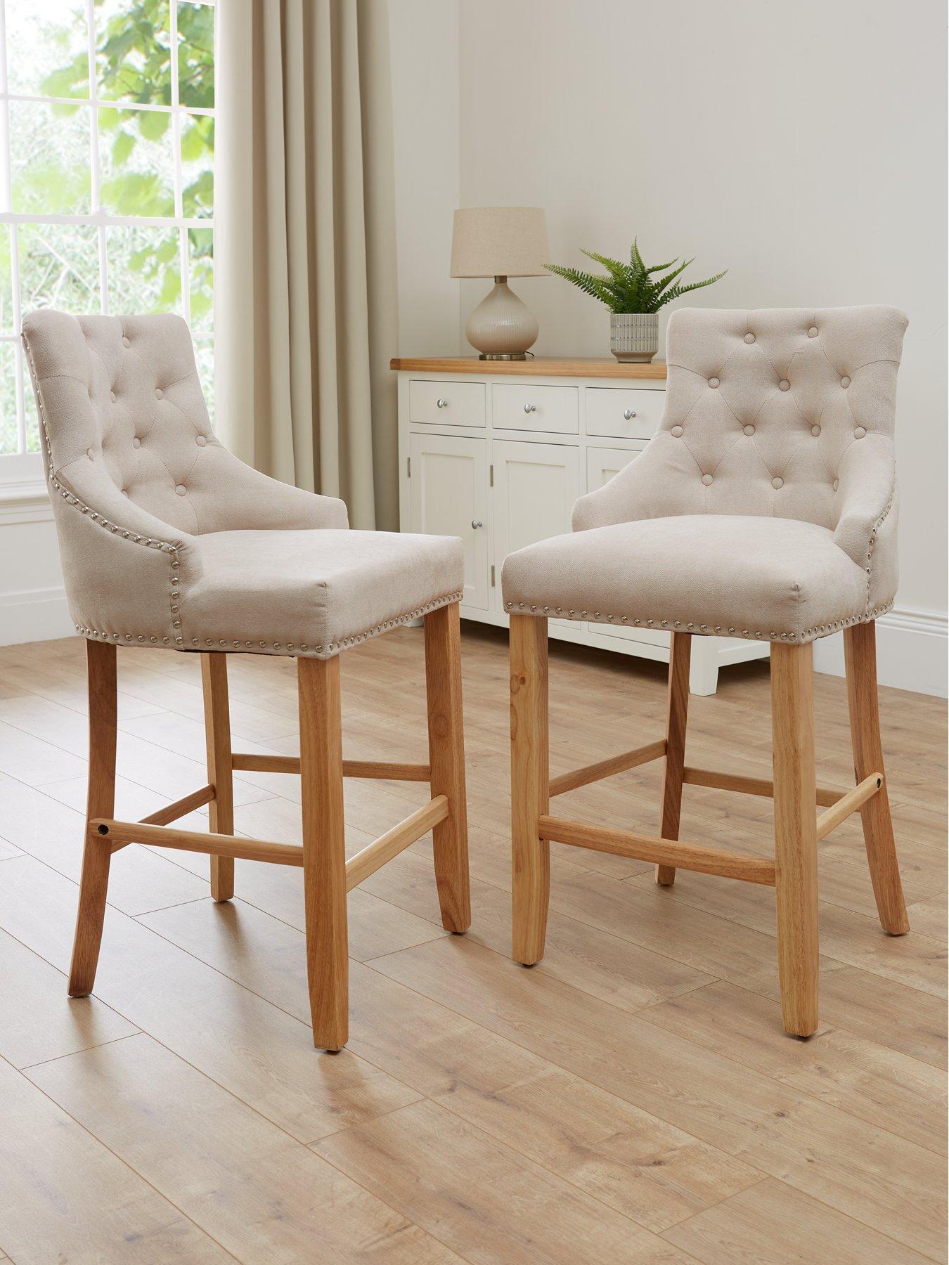 The Very Collection Warwick Pair of Fabric Bar Stools - Natural/Oak - FSC® Certified
