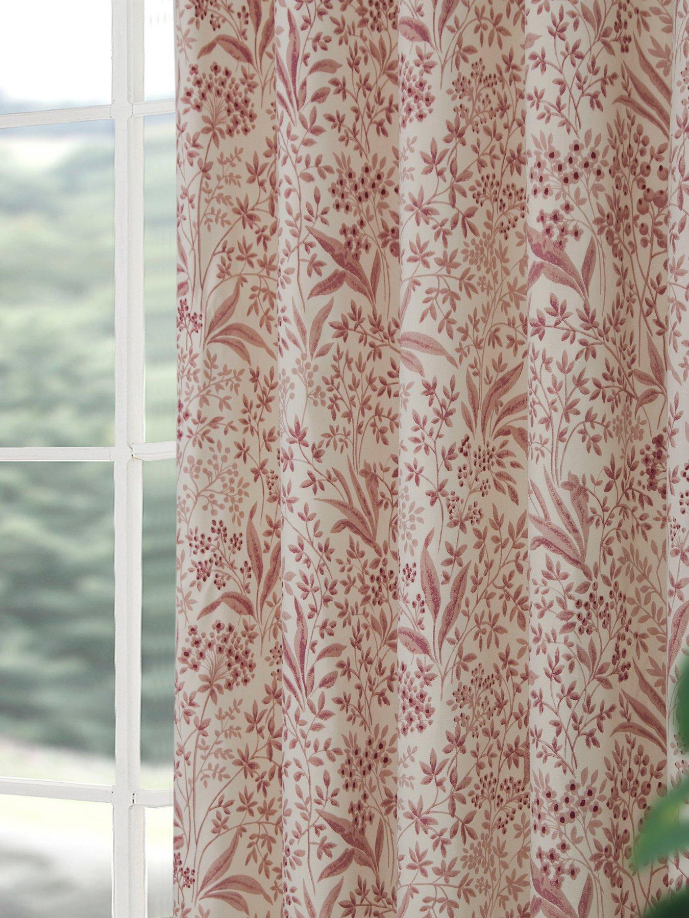 Pair Moira Lined Ring Top Floral Curtains Range Available in 3 Colours 