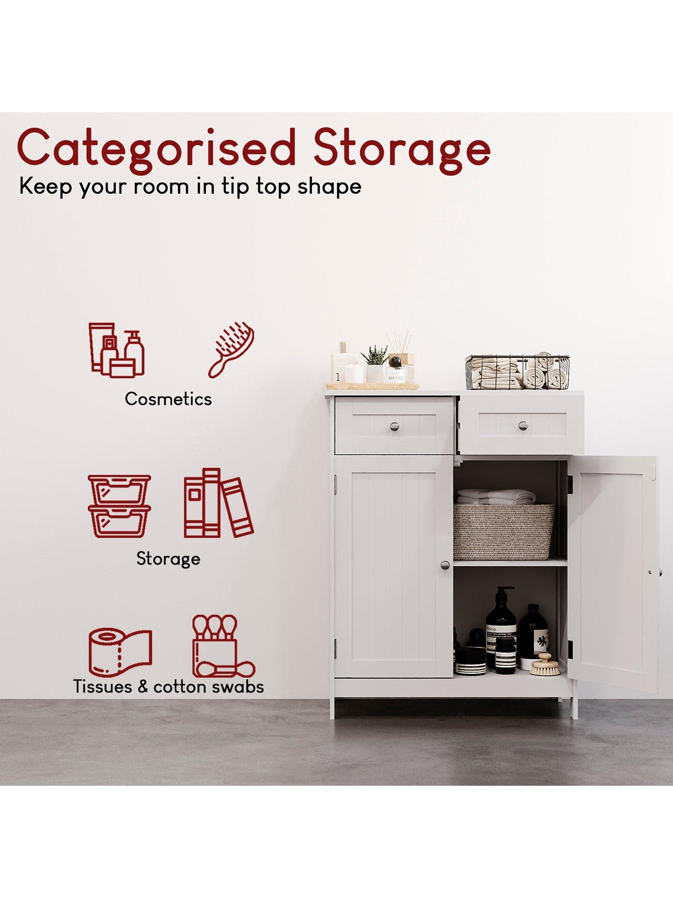 Image 3 of 7 of Bath Vida Priano 2 Drawer, 2 Door Freestanding Cabinet - White