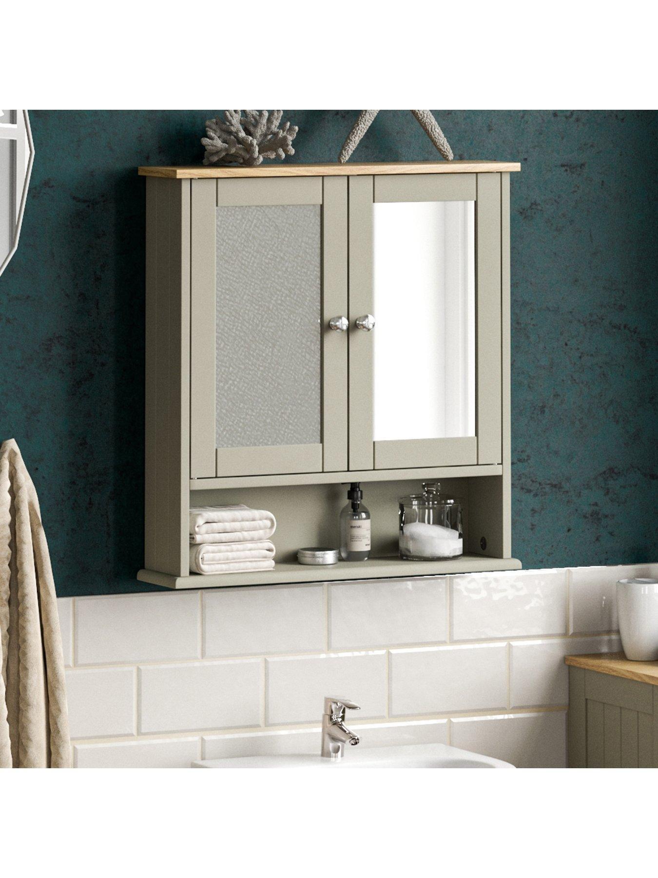 Image 1 of 5 of Bath Vida Priano 2 Door Mirrored Wall Cabinet with Shelf - Grey
