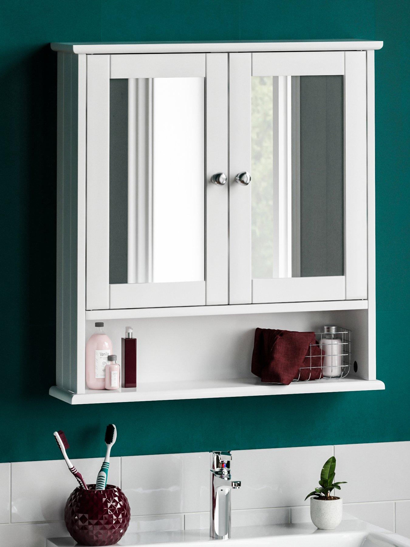 Bath Vida Priano 2 Door Mirrored Bathroom Wall Cabinet with Shelf - White