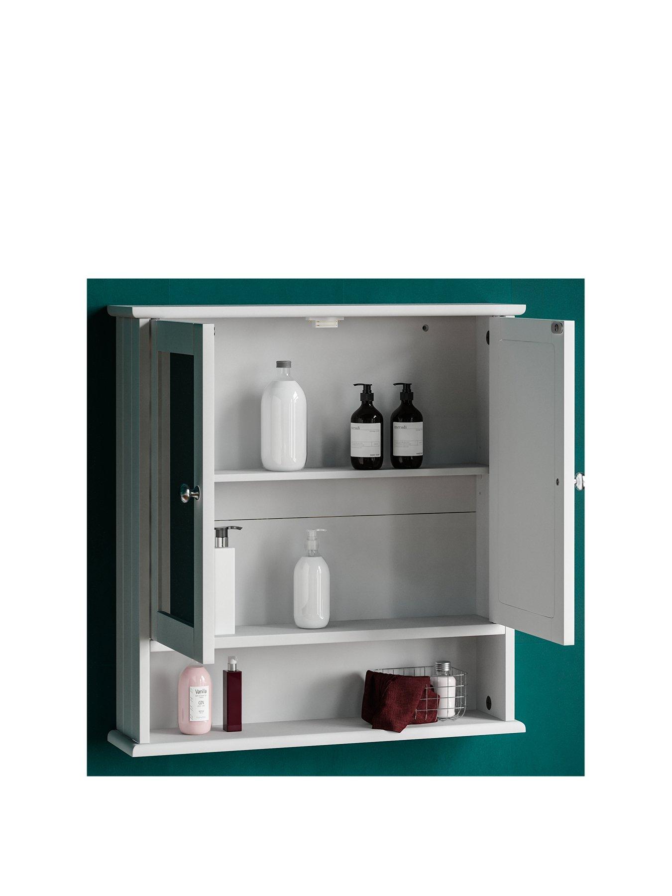 Image 3 of 7 of Bath Vida Priano 2 Door Mirrored Bathroom&nbsp;Wall Cabinet with Shelf - White