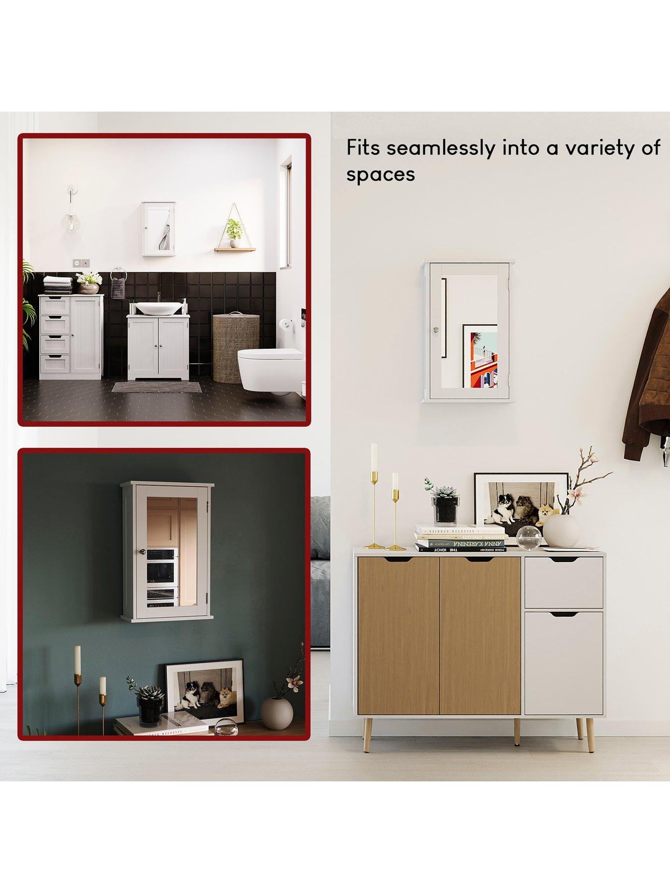 Image 3 of 6 of Bath Vida Priano 1 Door Mirrored Wall Cabinet - White
