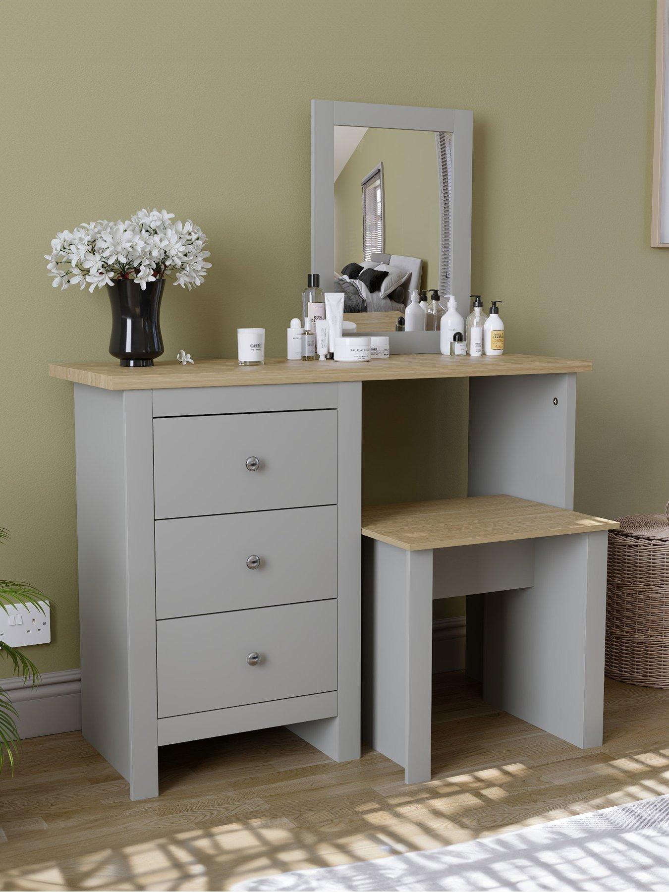 Image 1 of 6 of Vida Designs Arlington Dressing Table, Stool and Mirror Set - Grey