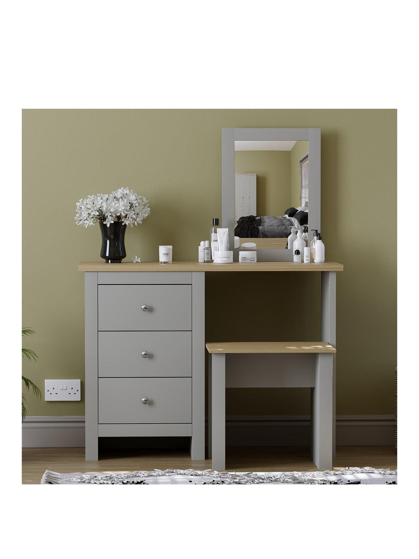 Image 3 of 6 of Vida Designs Arlington Dressing Table, Stool and Mirror Set - Grey