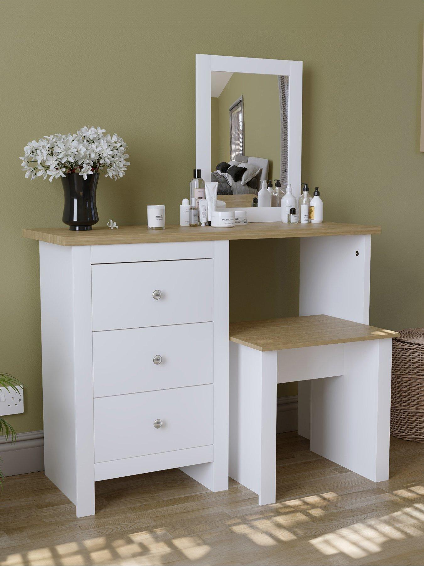 Image of Vida Designs Arlington Dressing Table, Stool and Mirror Set - White