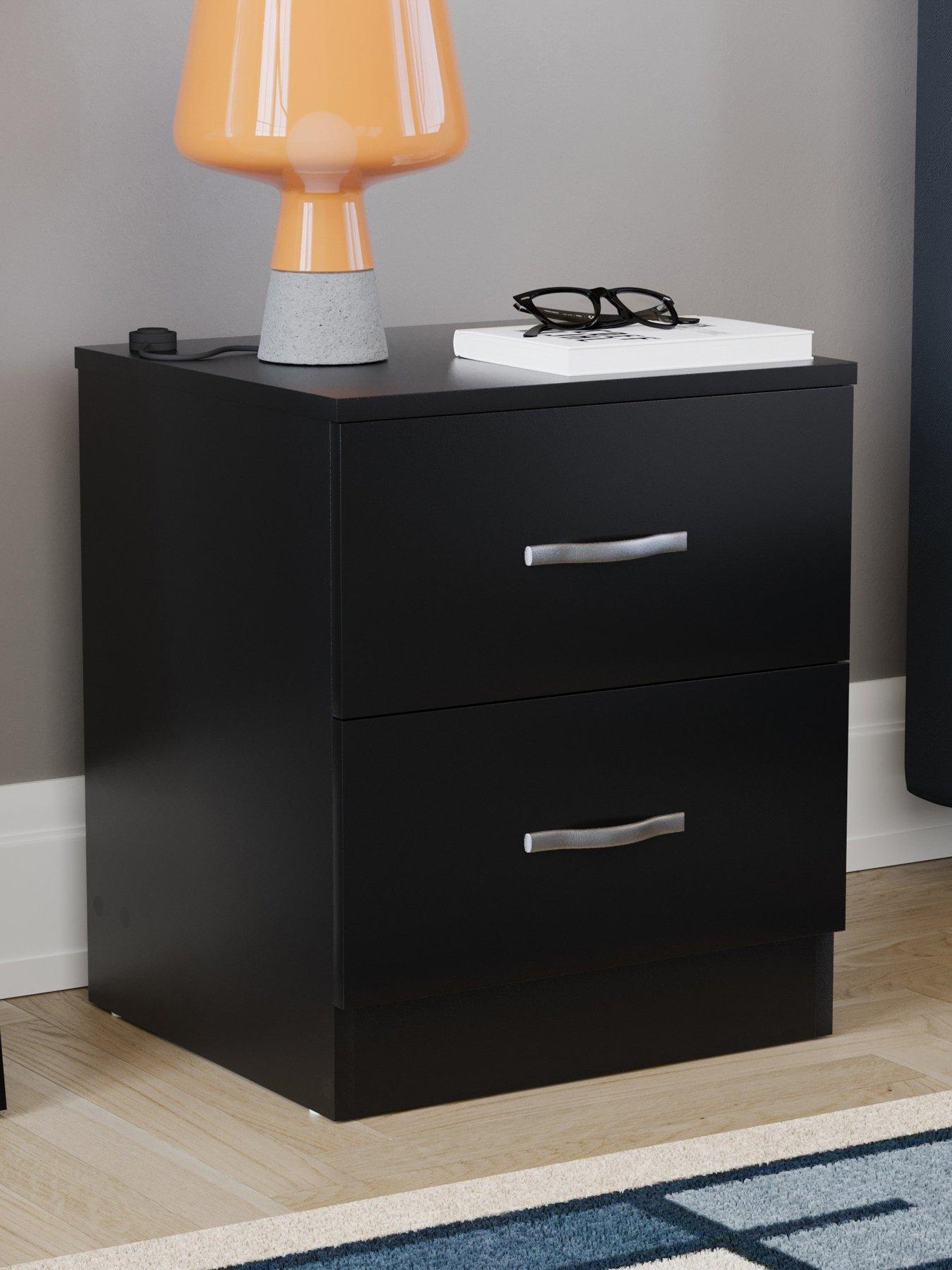 undefined Riano Compact 2 Drawer Bedside Chest - Black