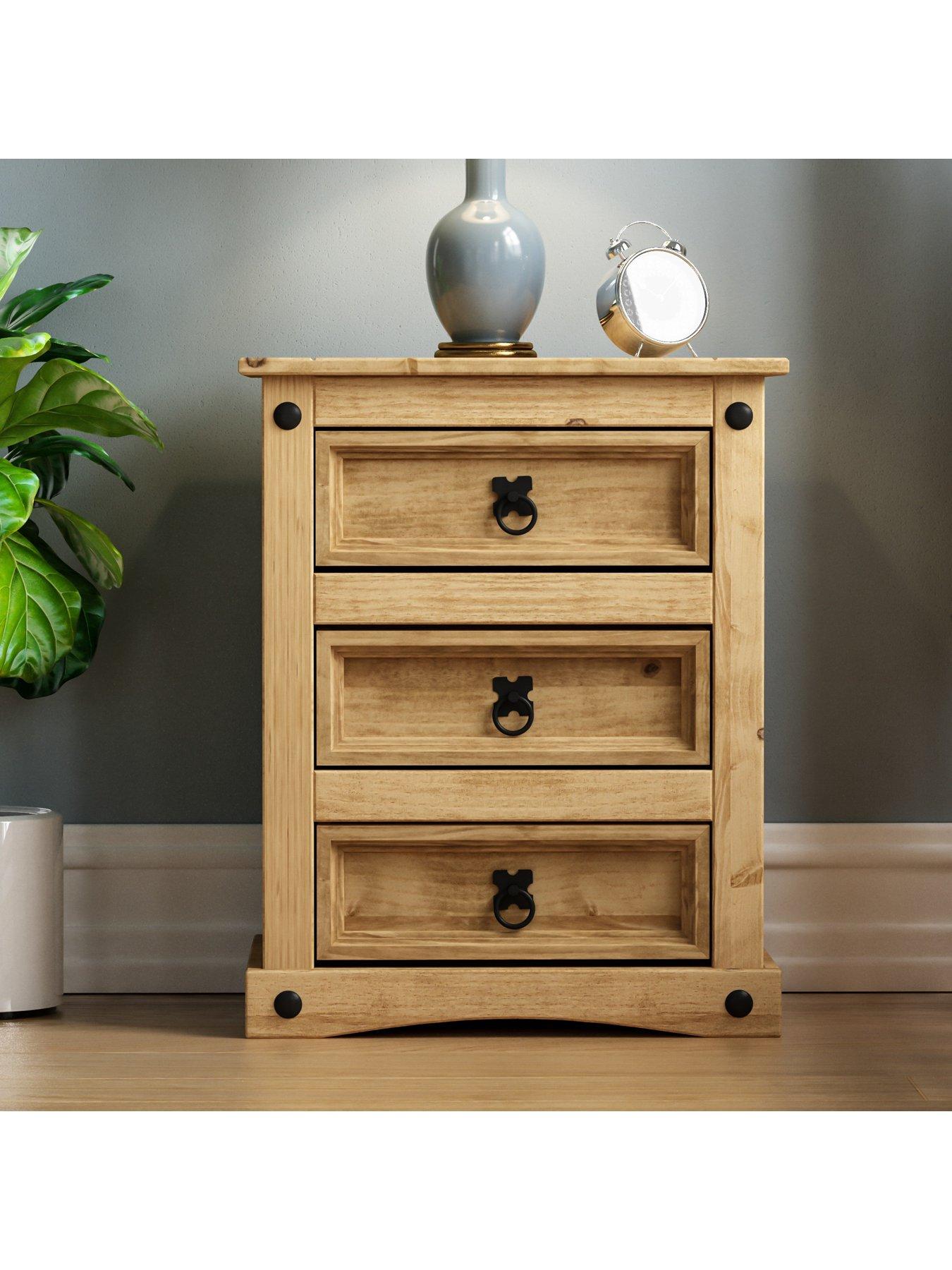Mercers Furniture Corona Grey Wax Narrow 4 Drawer Bedside Cabinet Chest Table Solid Pine With Mexican Styling