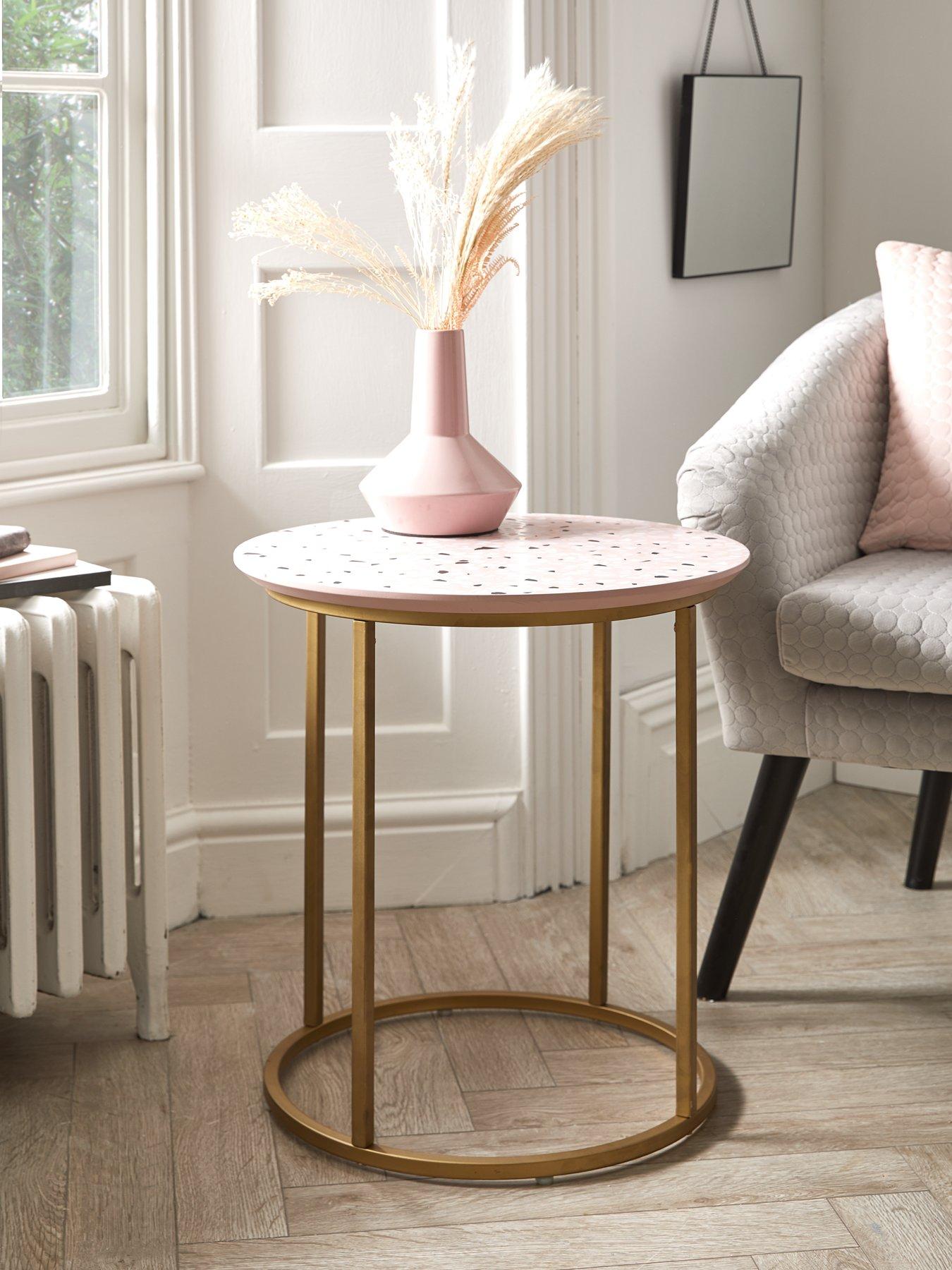 FineBuy Side Table Gold Metal 30 x 49.5 x 30 cm End table Living Room Round Hammered Storage table Oriental-Style Designer Coffee table Sofa table Small Lounge table 