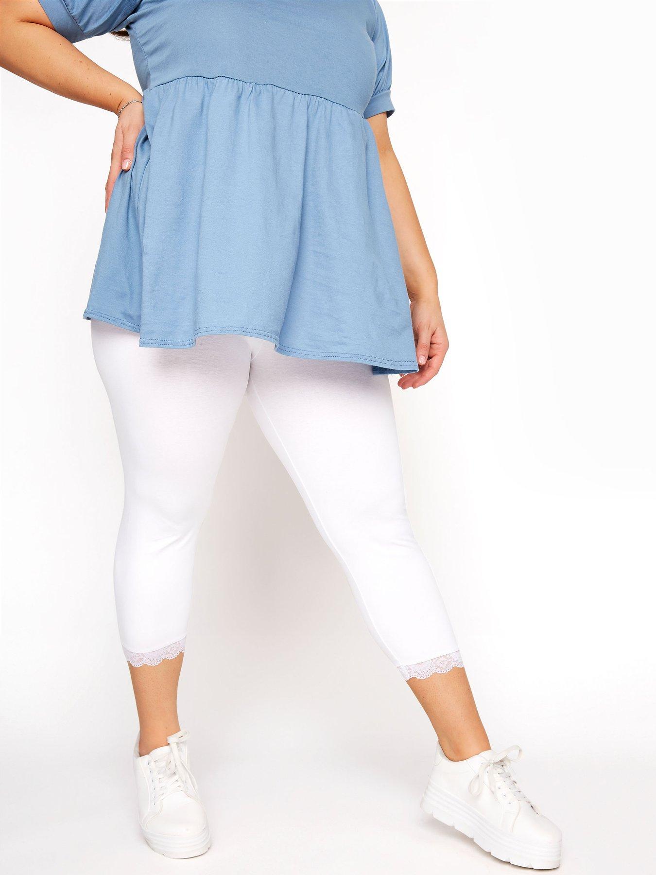 Yours Cotton Elastane Crop Lace Legging. White