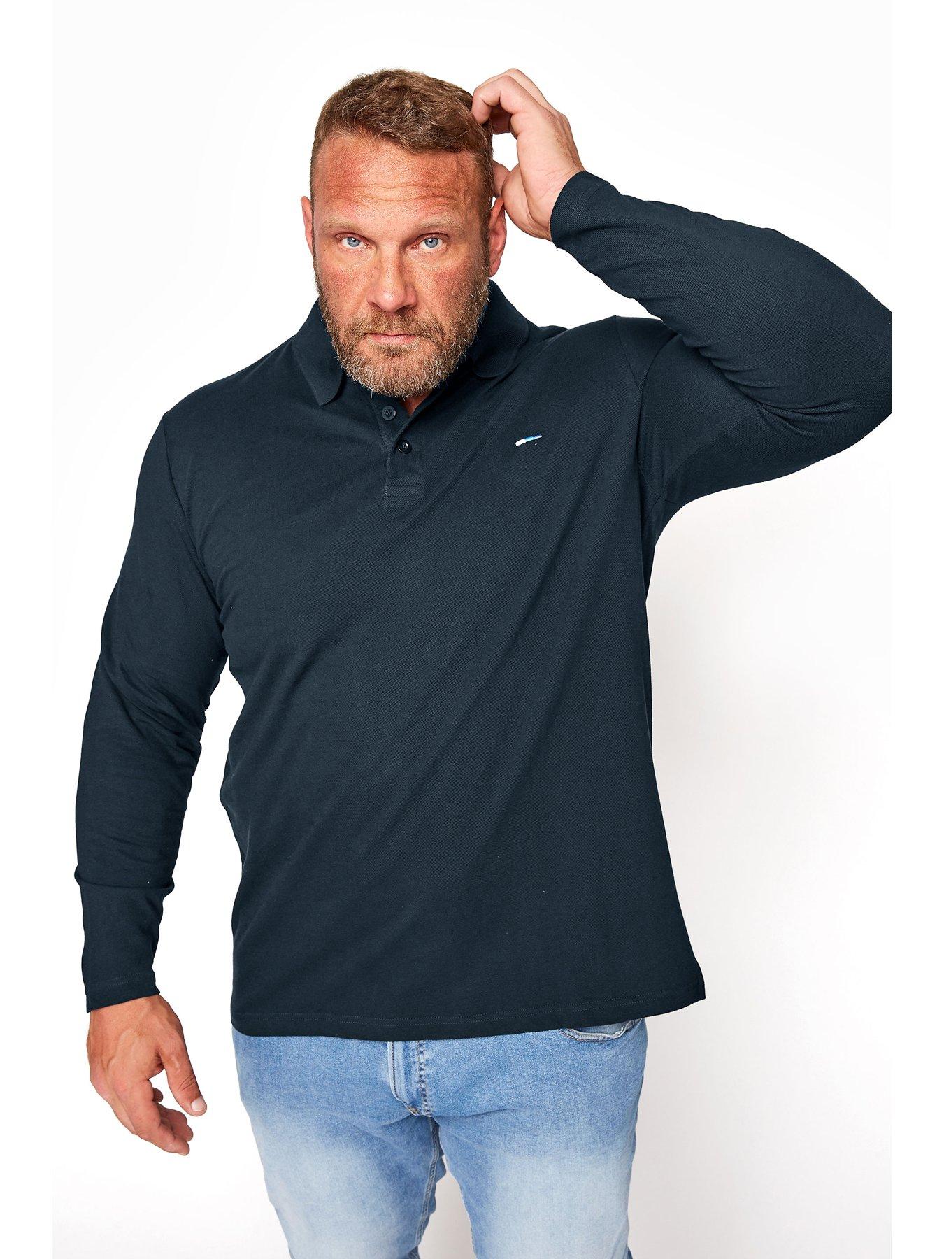 undefined BadRhino Essential Plain Long Sleeve Polo Shirt - Navy