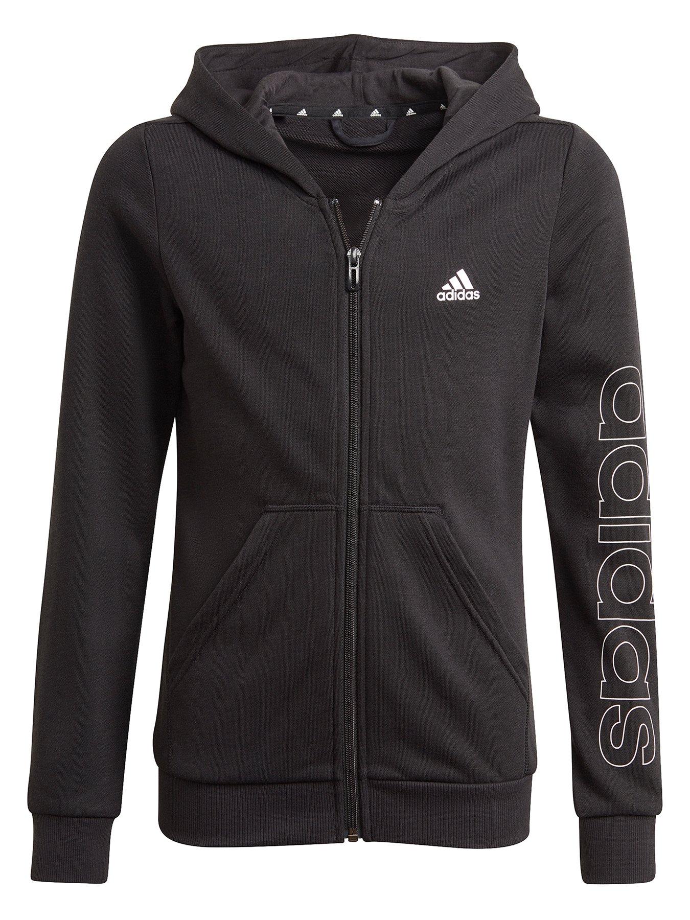 adidas ESSENTIALS FLEECE 3-STRIPES Full-Zip Hoodie, Black-White