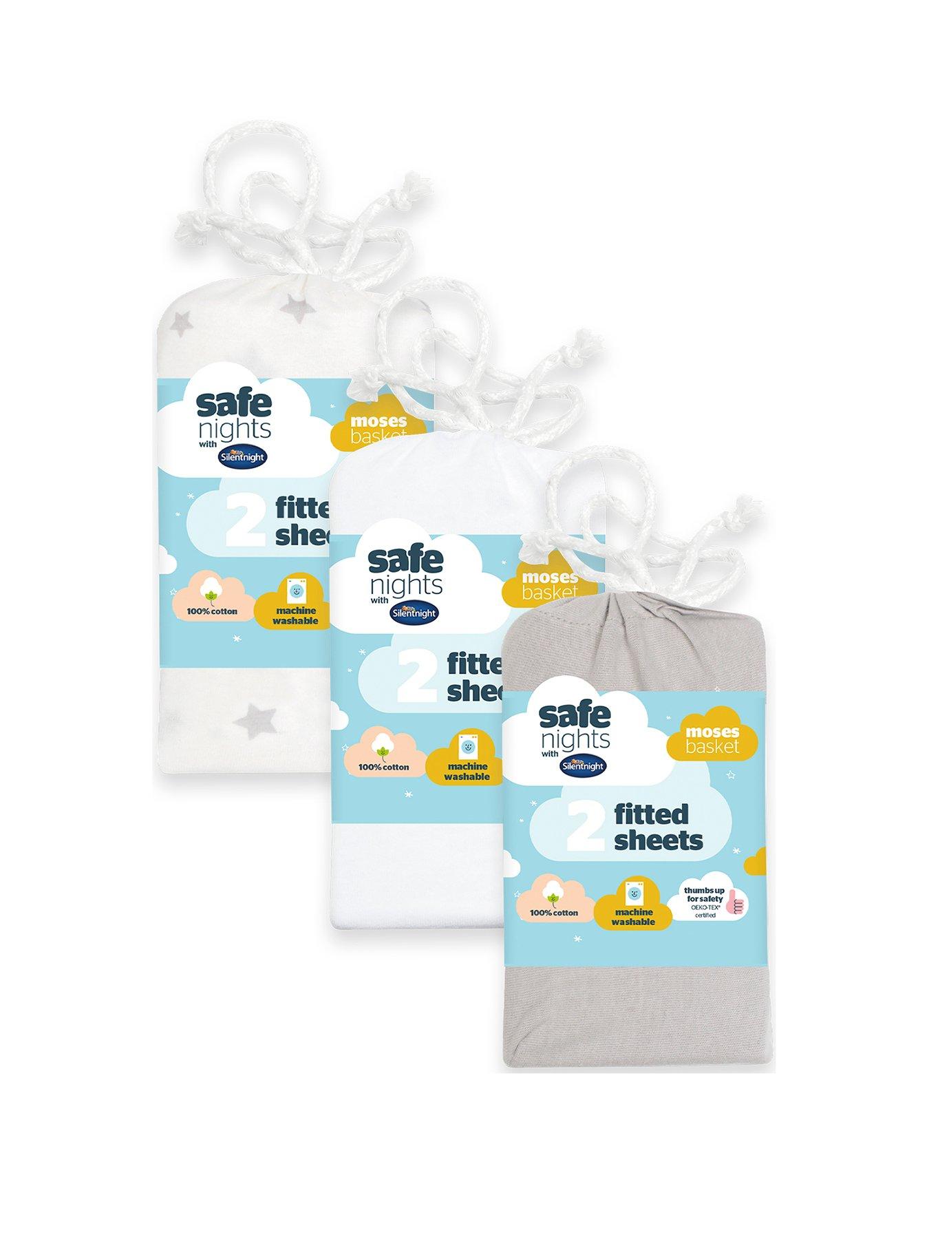 undefined Safe Nights 6 x Pack 100% Cotton Moses Basket Fitted Sheets - 74cm x 28cm - Grey Bundle
