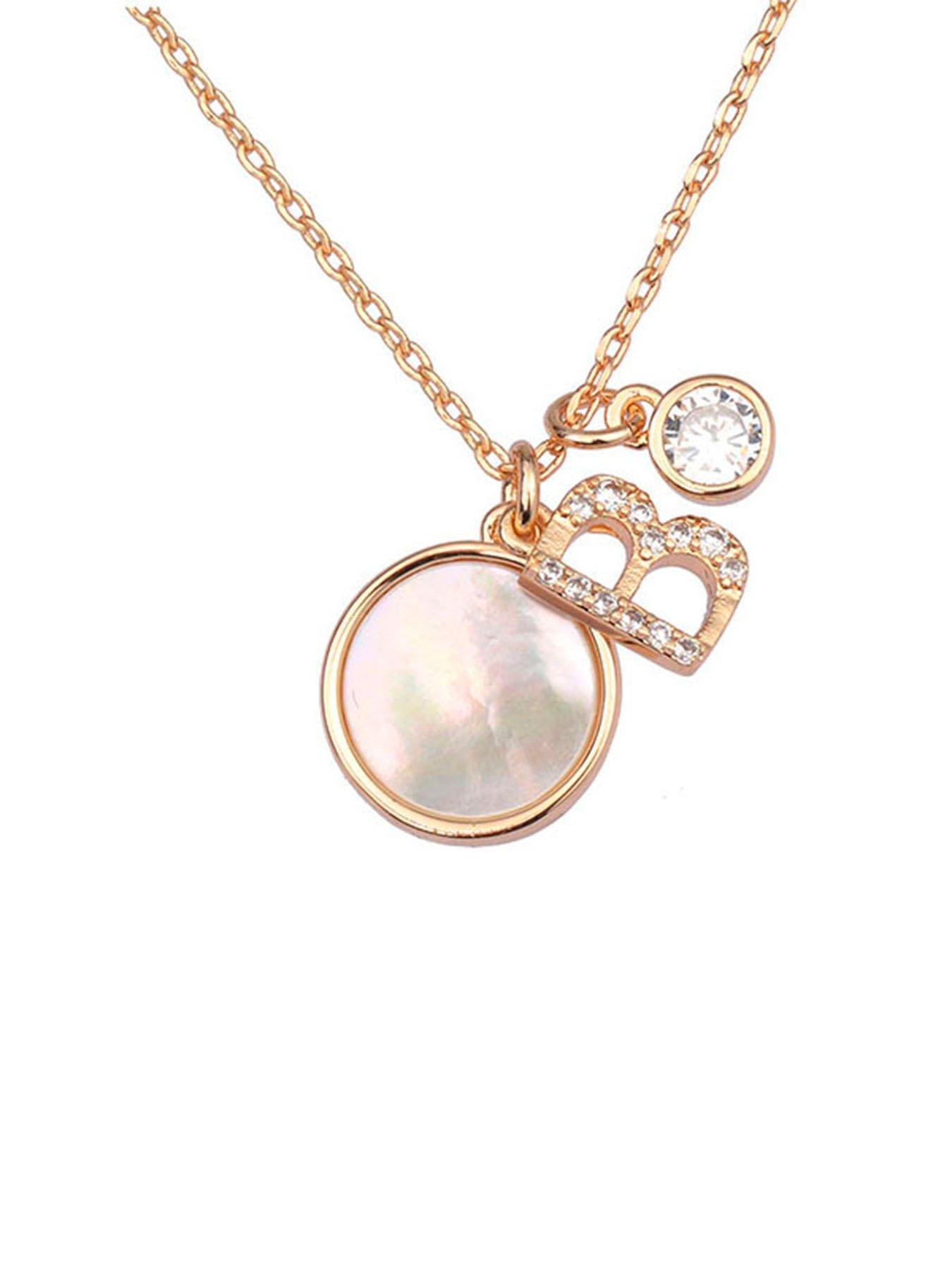 Image 2 of 7 of Treat Republic Initial Necklace With Mother Of Pearl And Crystal - Rose Gold
