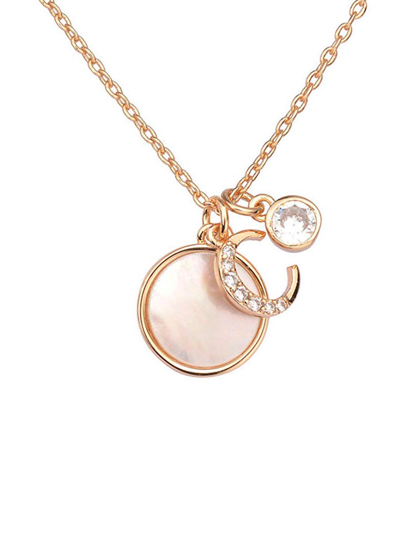 Image 6 of 7 of Treat Republic Initial Necklace With Mother Of Pearl And Crystal - Rose Gold