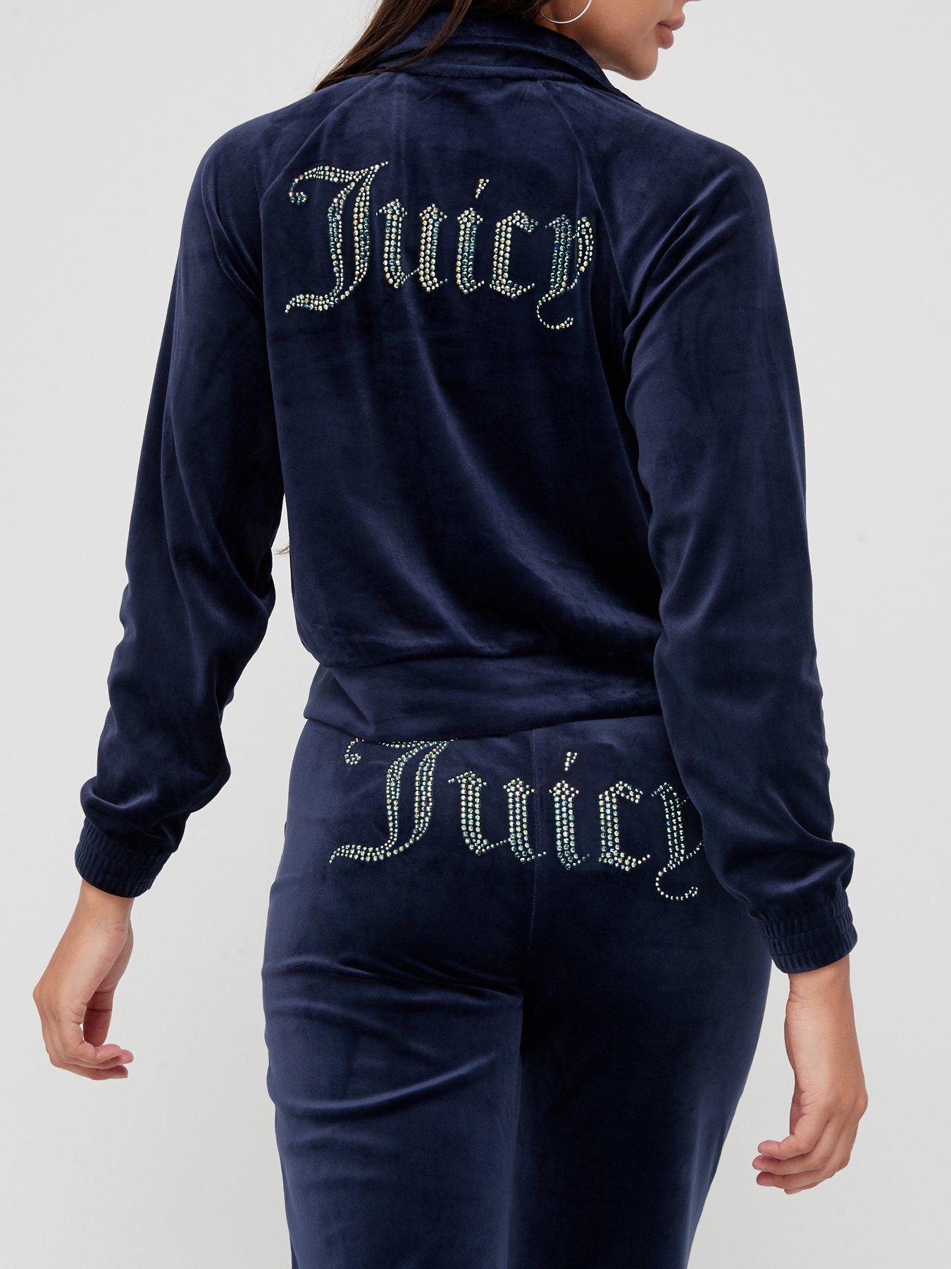 Diamante Back Logo Velour Track Top Jacket Navy