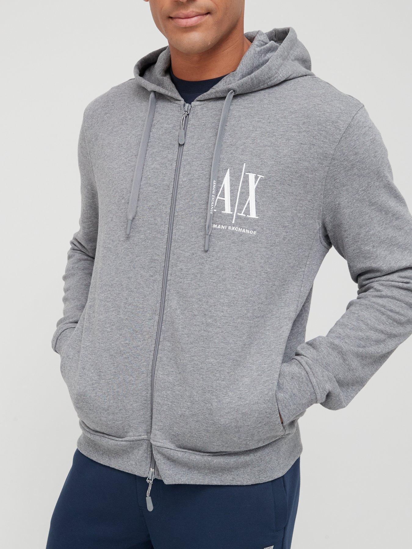 Armani Exchange Icon Logo Zip Through Hoodie Grey