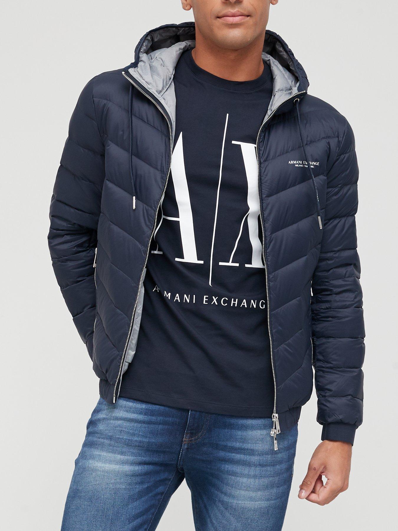 Armani Exchange Hooded Padded Down Fill Jacket - Navy | Very Ireland