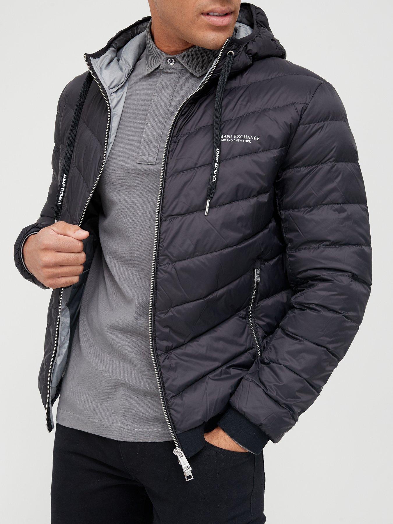 Armani Exchange Hooded Padded Down Fill Jacket - Black | Very Ireland